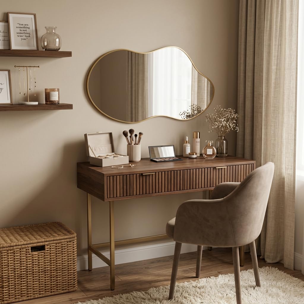 Irregular Wall Mirror 24×40 Inch Wall Mirrors Decorative Gold Modern Asymmetrical Abstract Mirror for Bathroom Bedroom Living Room Entryway Hallway