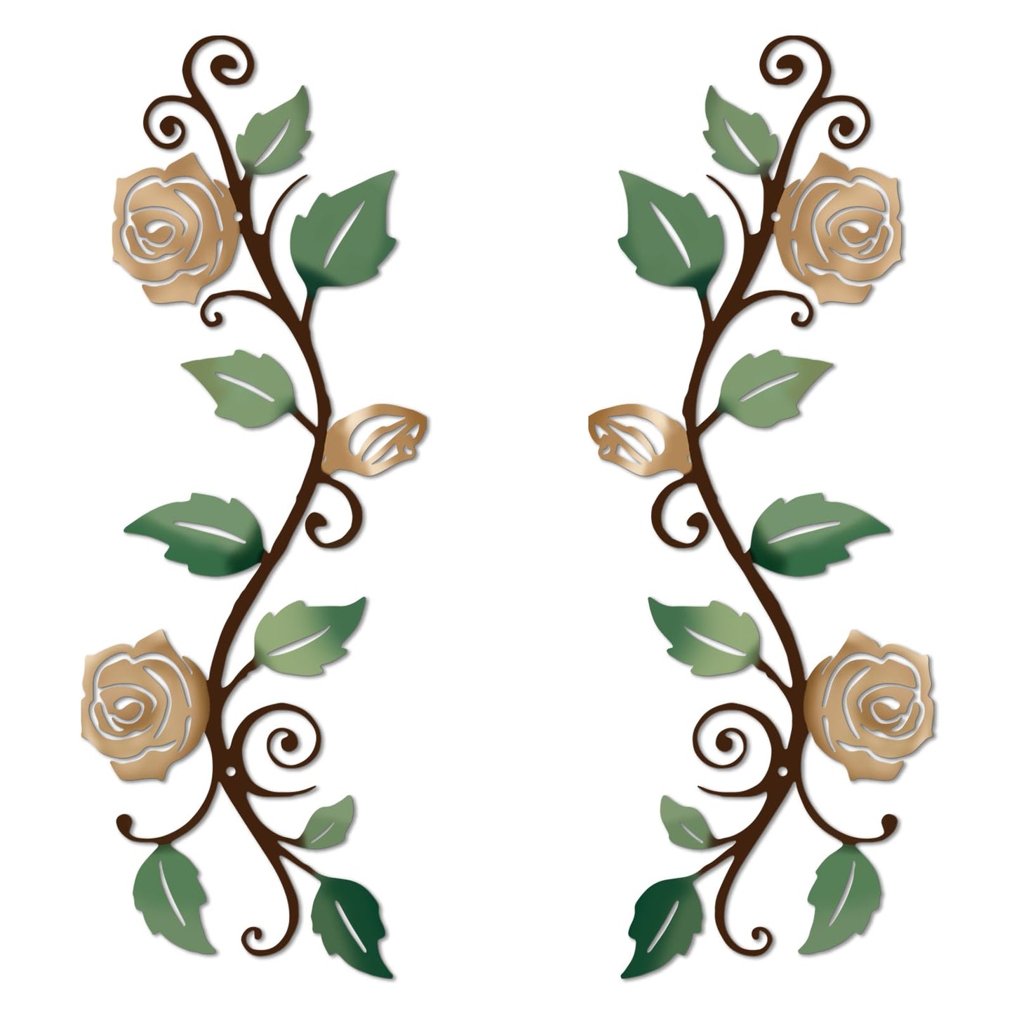 DUOOLN 2 Pcs Metal Rose Tree Leaf Wall Decor, Long Iron Scroll Vine Wall Art Above, Rustic Hanging Sign Flowers Sculpture, For Above Door Living Room Office Indoor And Outdoor Decoration - Black