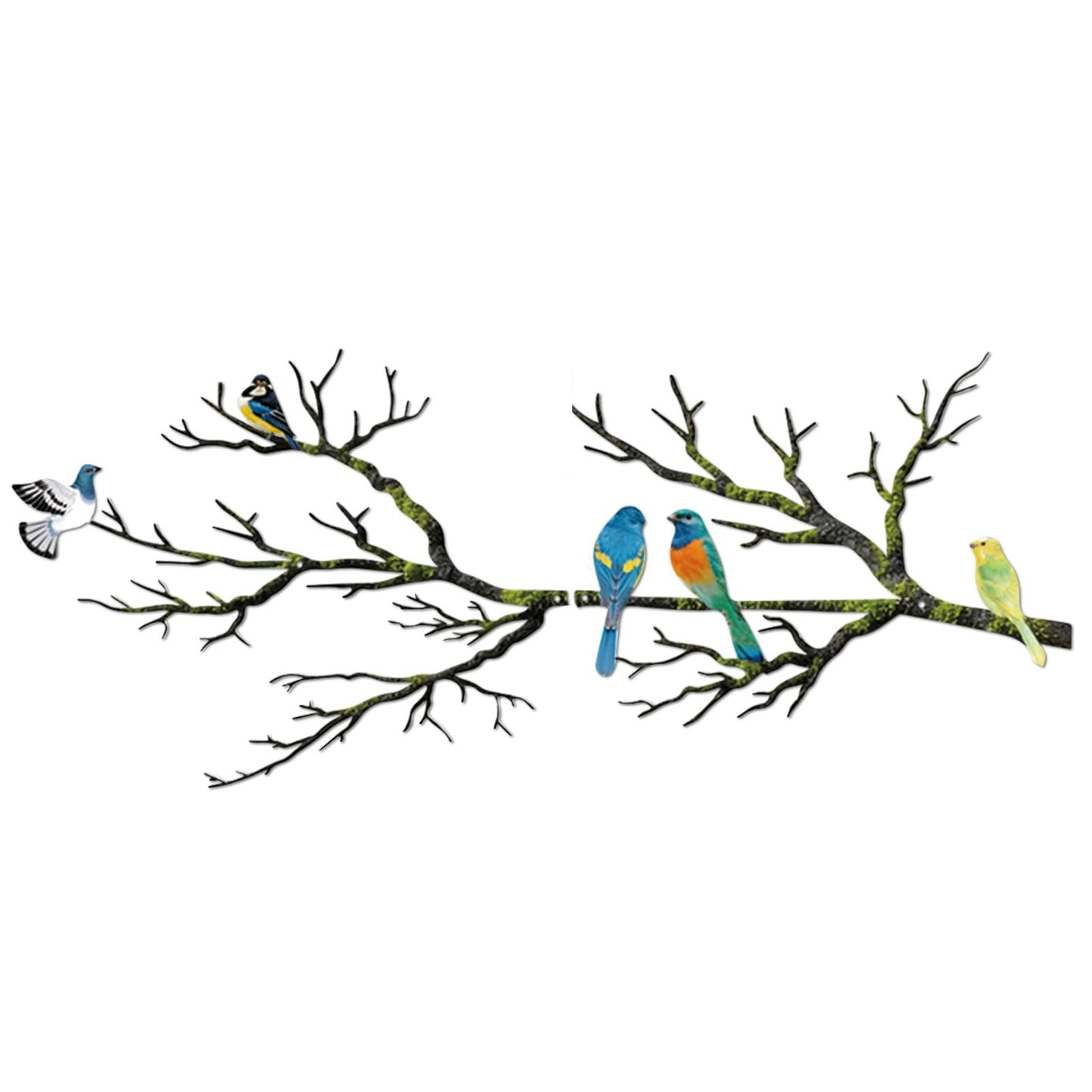 Metal Birds Wall Art, Metal Vivid Birds on Branch Silhouette Wall Decor Black Leaves with Bird Outdoor Hanging Wall Sculpture for Home Balcony Garden(Large)