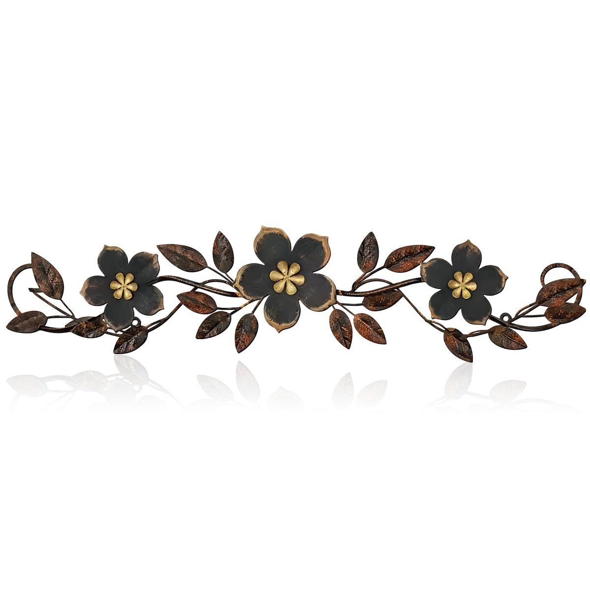 Wesiti Metal Flower Wall Decor Wrought Iron Scroll 15.7x3.7,Blue