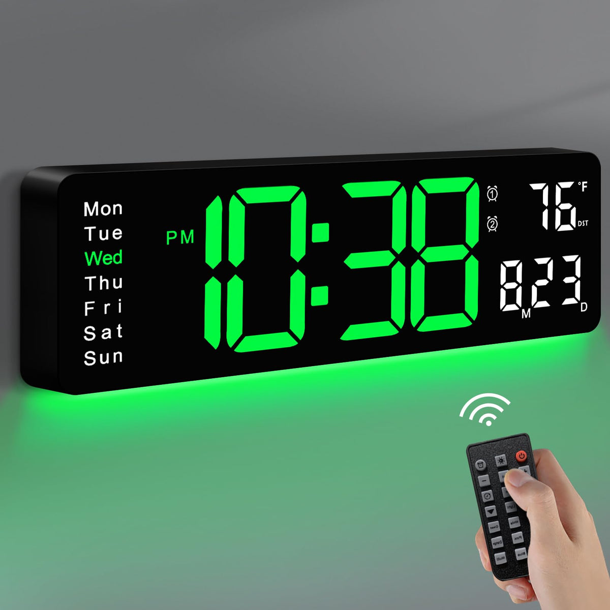 MASHI Digital Wall Clock, 16" Large Display Digital Clock with Remote Control, Auto-Dimming Wall Clock with Night Light, DST, Date Week,Temp for Living Room, Bedroom, Decor, for Elderly