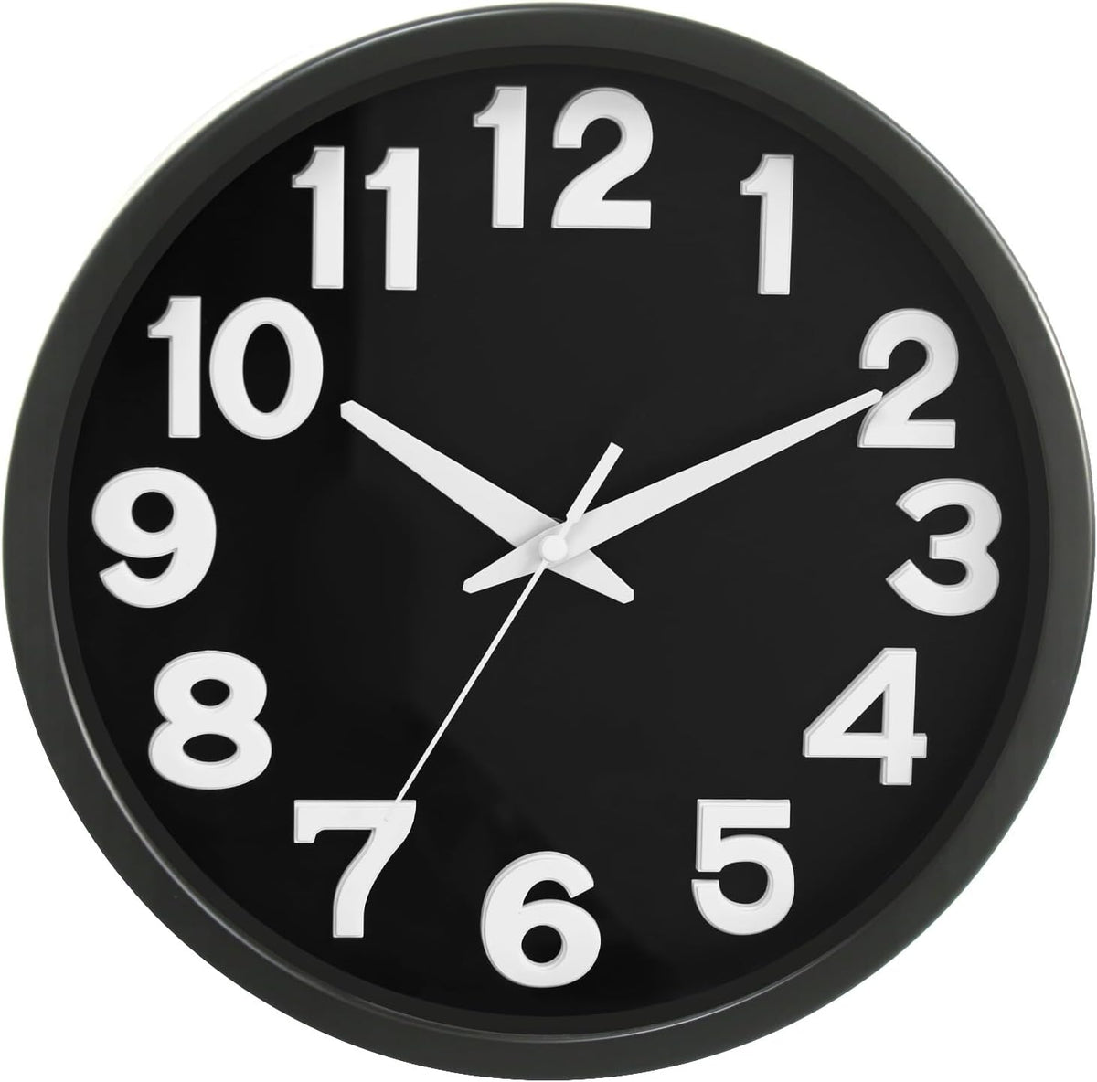 Caysie 12 Inch Large 3D Numbers Silent Non Ticking Wall Clock, Modern Quartz Battery Operated Round Clock, Decorative for Kitchen, Bedroom, Living Room, Office (Black)