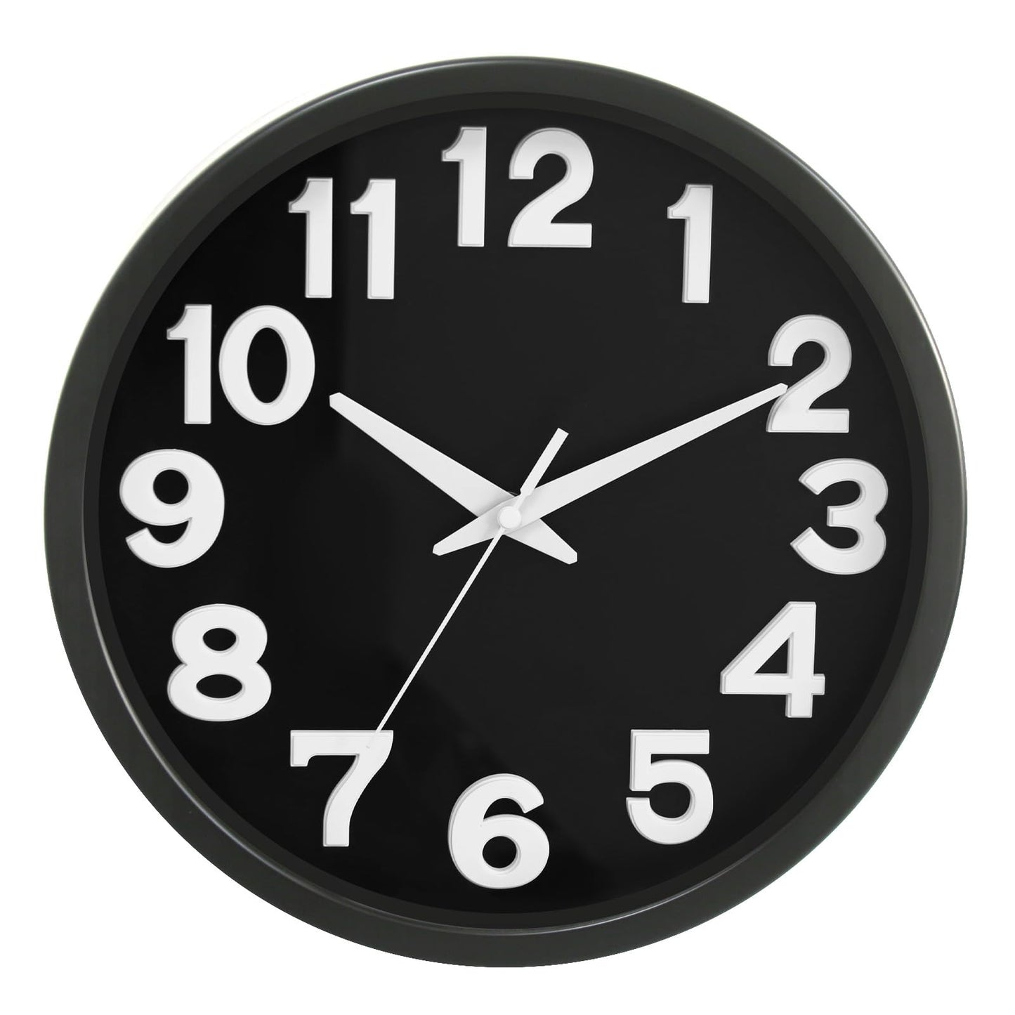 Caysie 12 Inch Large 3D Numbers Silent Non Ticking Wall Clock, Modern Quartz Battery Operated Round Clock, Decorative for Kitchen, Bedroom, Living Room, Office (Black)