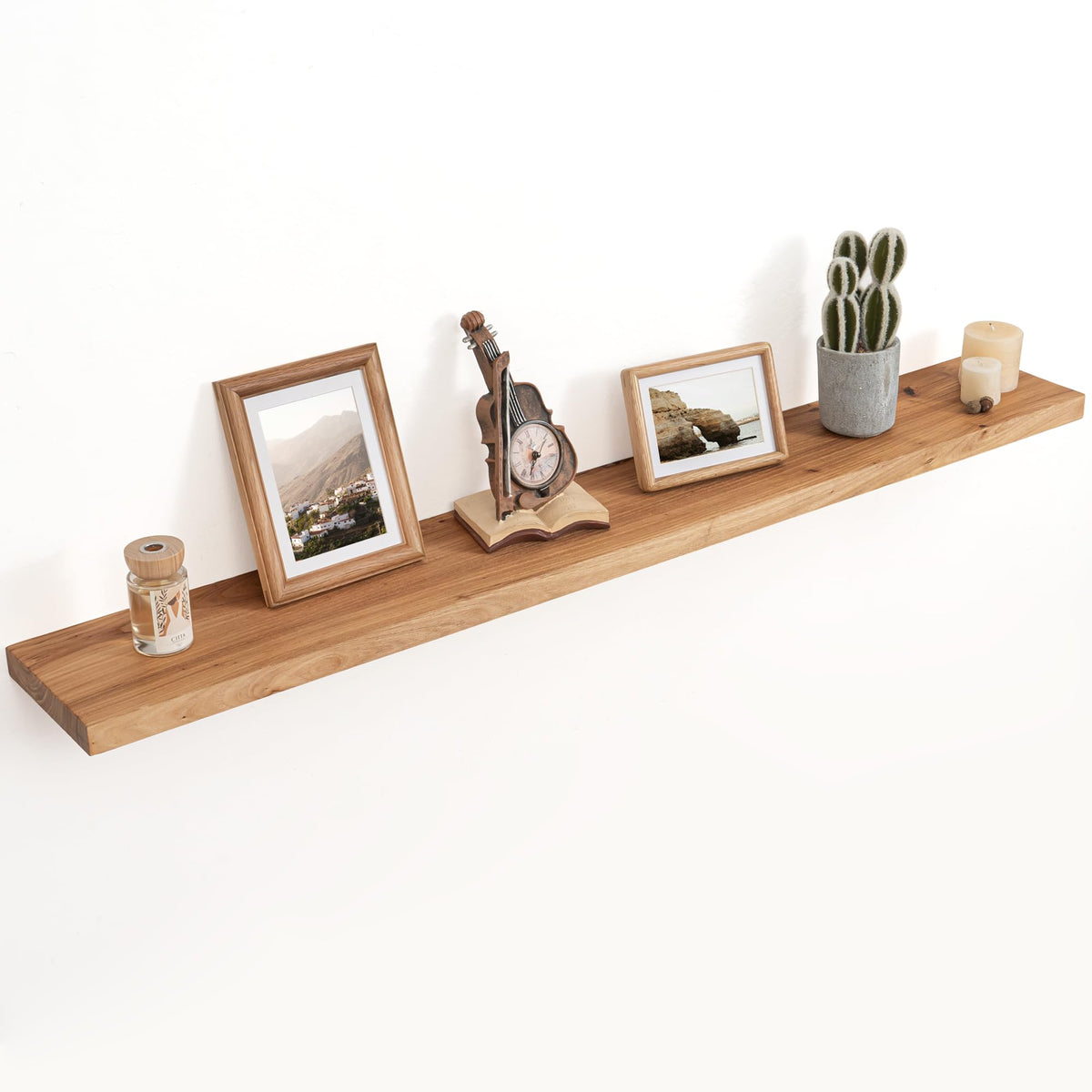 Floating Shelves for Wall Decor, Rustic Solid Elm Wood Live Edge Floating Shelves Wall Mounted, Wall Shelves with Invisible Bracket for Living Room Bathroom Bedroom Kitchen, 24 Inch Set of 2, Natural