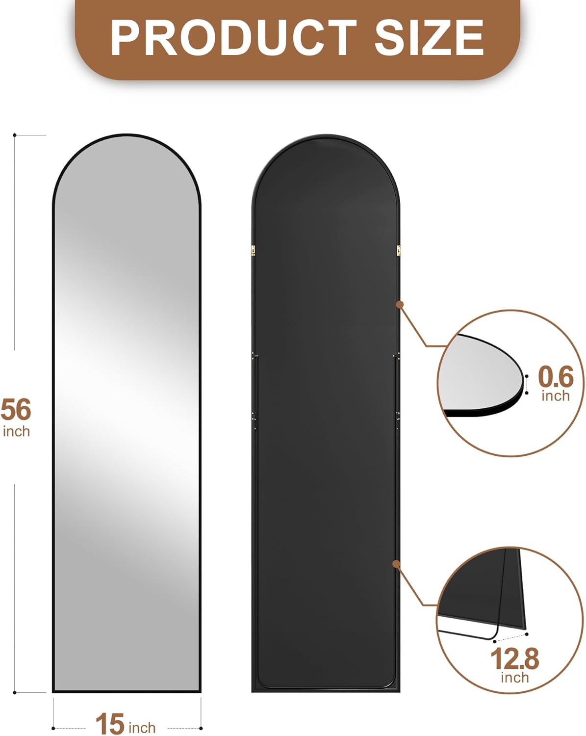 Delma Arched Full Length Mirror with Stand, Black Floor Mirror
