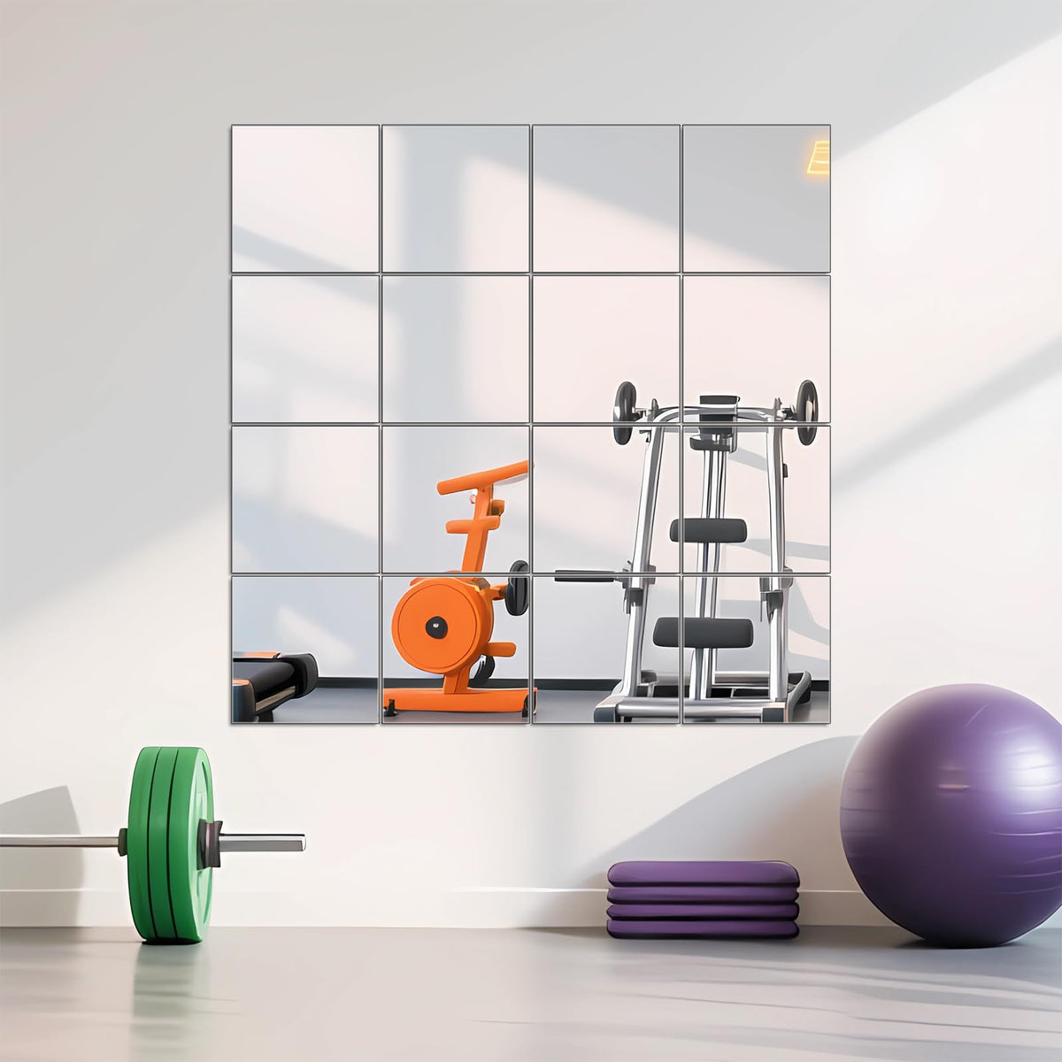 Ruomeng Home Gym Mirrors 12 Inch x 12Pcs Wall Mounted Mirror Glass Frameless Full Length Mirror Tiles for Home Gym, Bedroom, Door & Bathroom