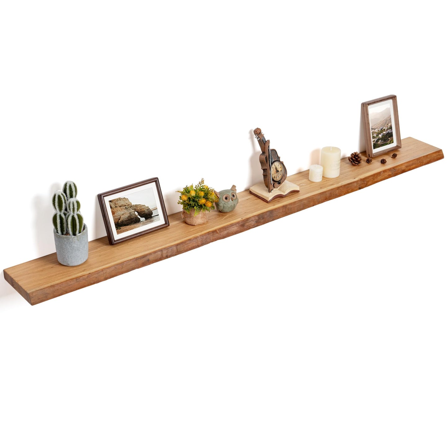Floating Shelves for Wall Decor, Rustic Solid Elm Wood Live Edge Floating Shelves Wall Mounted, Wall Shelves with Invisible Bracket for Living Room Bathroom Bedroom Kitchen, 24 Inch Set of 2, Natural
