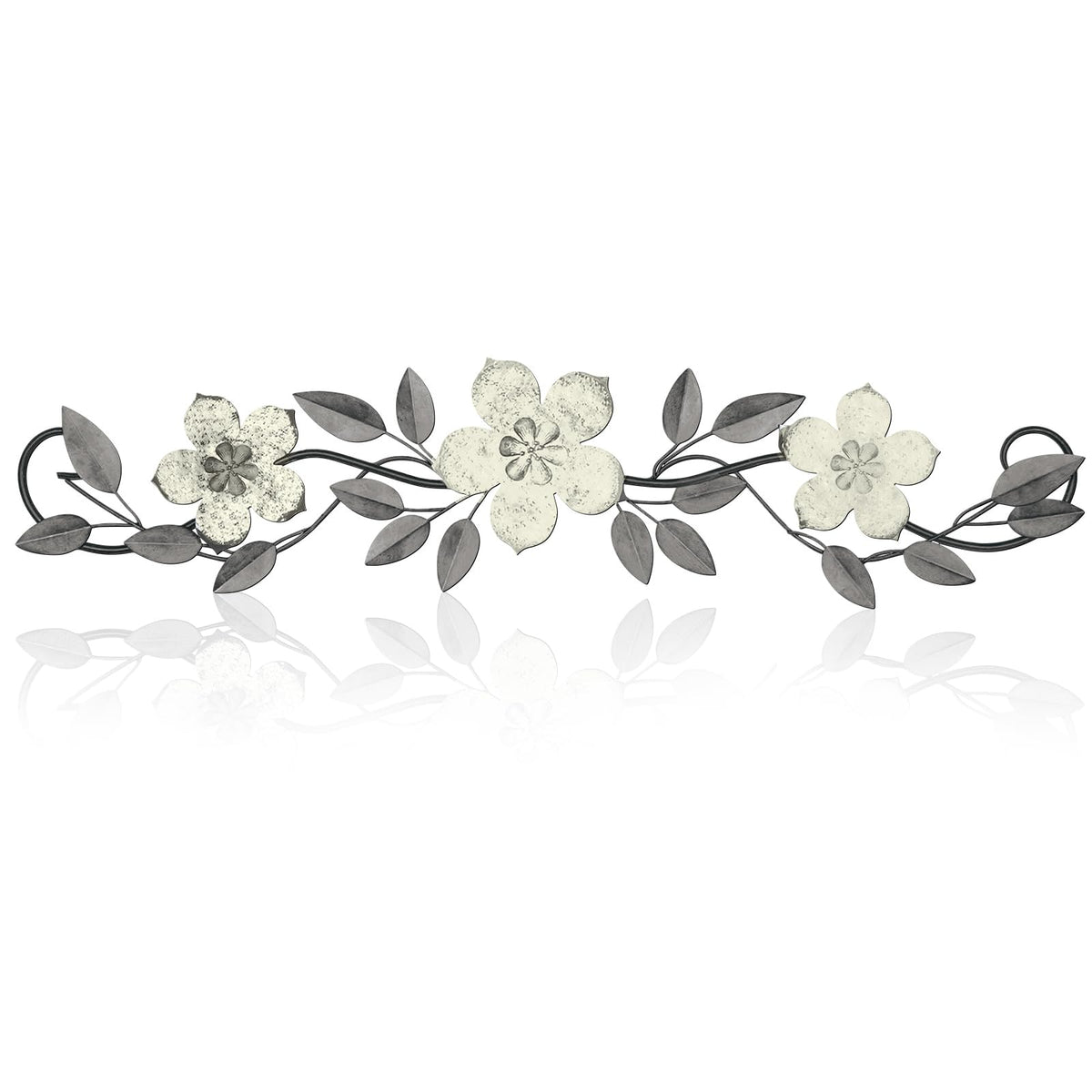 Wesiti Metal Flower Wall Decor Wrought Iron Scroll 15.7x3.7,Blue