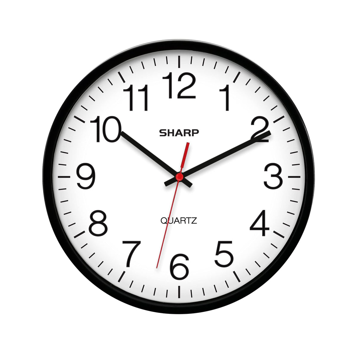 Sharp 14-Inch Battery Wall Clock, Silent Non-Ticking, Easy-Read, Black
