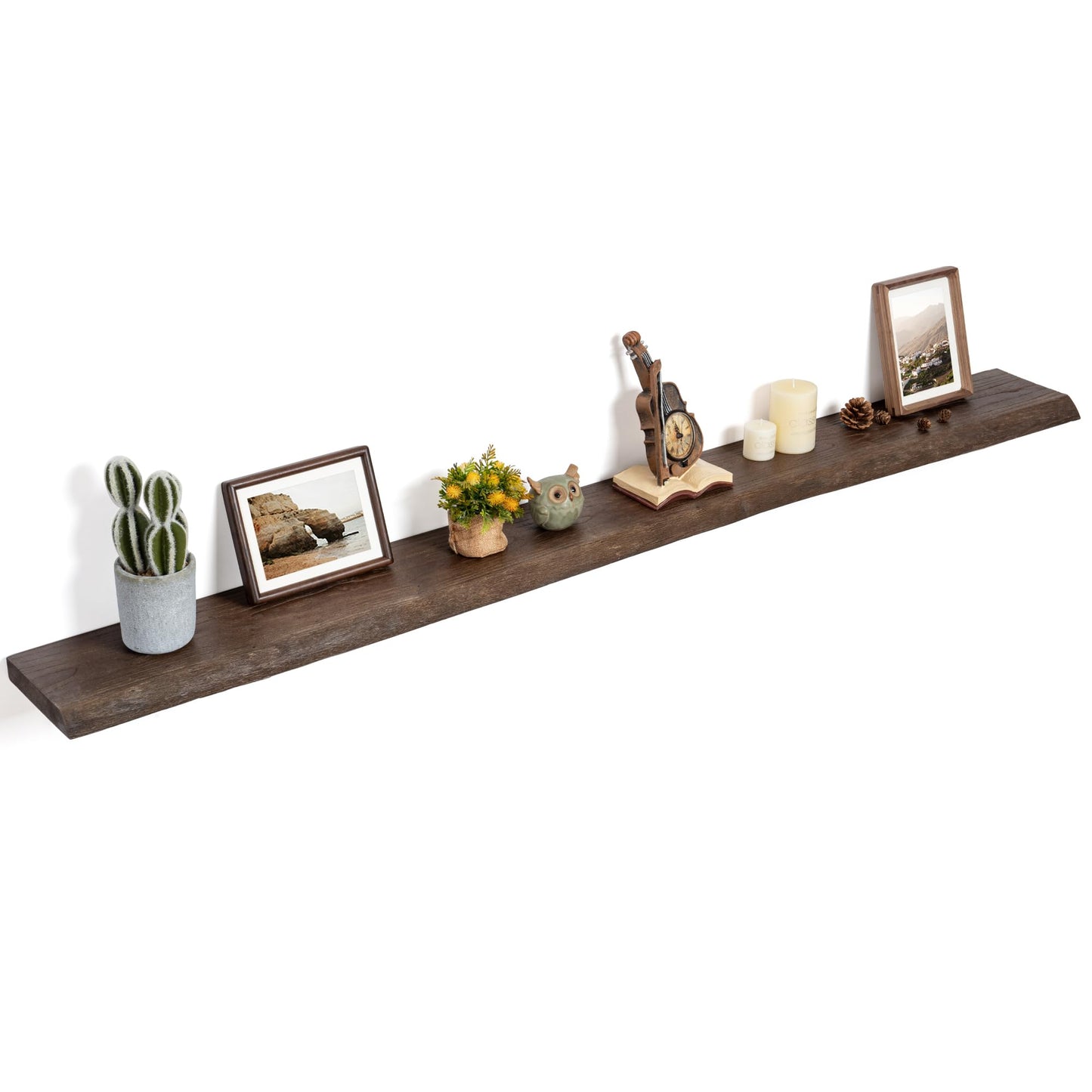 Floating Shelves for Wall Decor, Rustic Solid Elm Wood Live Edge Floating Shelves Wall Mounted, Wall Shelves with Invisible Bracket for Living Room Bathroom Bedroom Kitchen, 24 Inch Set of 2, Natural