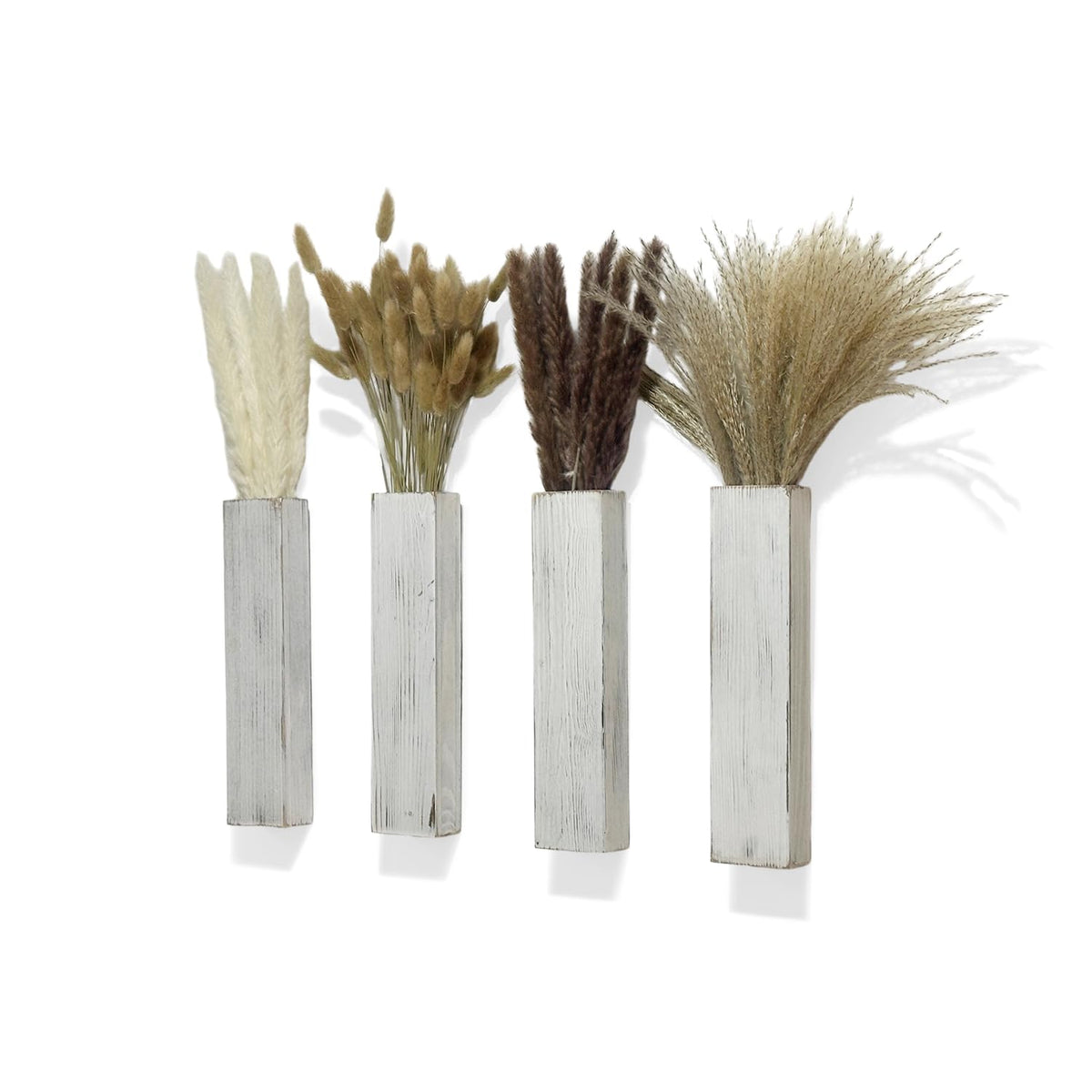Wooden Wall Planter Set of 4 - Modern Home Decor for Living Room, Bedroom, Bathroom - Walnut Finish Planter for Dried Flowers, Faux Greenery, Indoor Plants