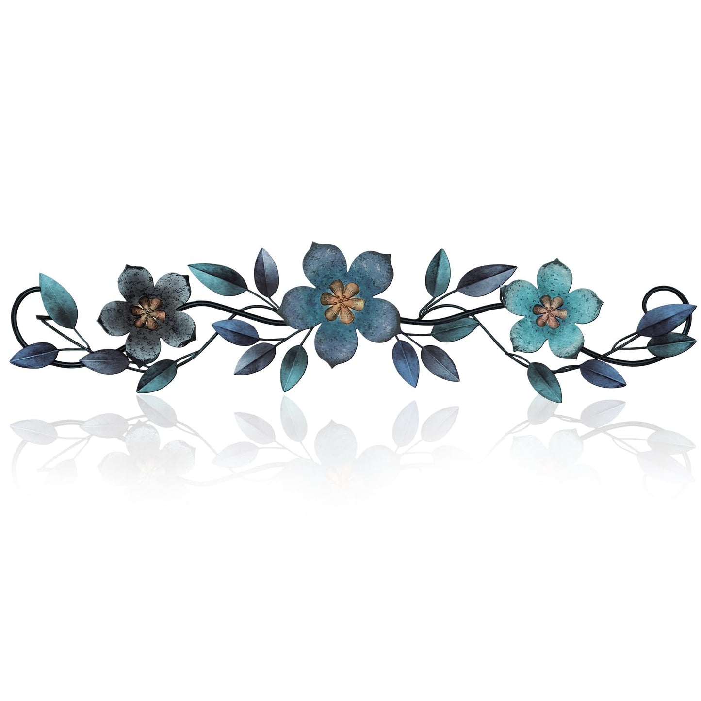 Wesiti Metal Flower Wall Decor Wrought Iron Scroll 15.7x3.7,Blue