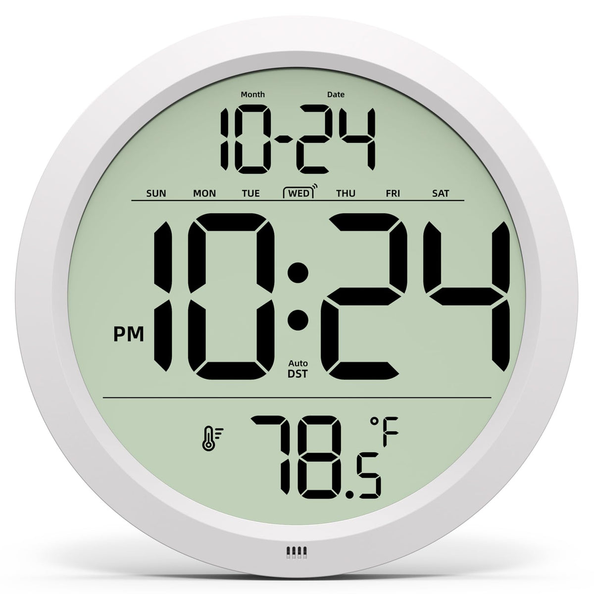 Digital Wall Clock Battery-Operated, 8 Inch Small Decorative Modern Wall Clock with Date, Temperature, Auto-DST, Silent Electric Wall Clock for Bedroom, Living Room, Kitchen, Office, Farmhouse -Black