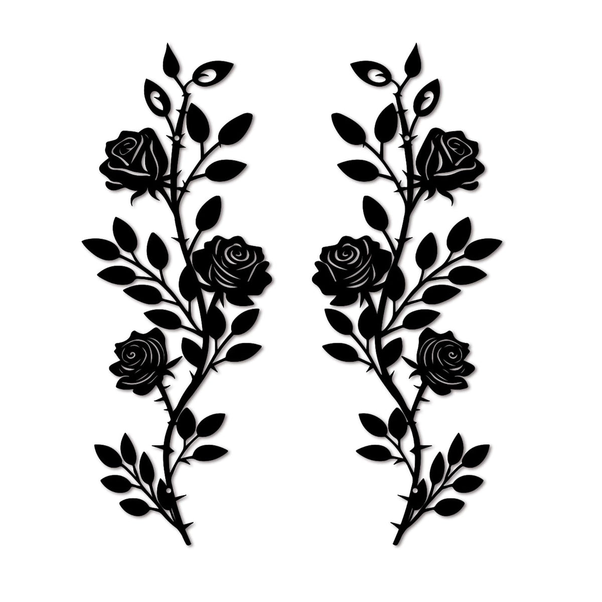 DUOOLN 2 Pcs Metal Rose Tree Leaf Wall Decor, Long Iron Scroll Vine Wall Art Above, Rustic Hanging Sign Flowers Sculpture, For Above Door Living Room Office Indoor And Outdoor Decoration - Black