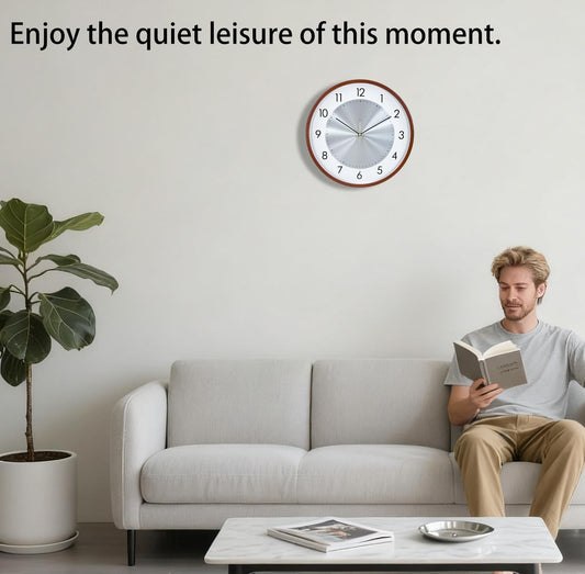 12 Inch Woodgrain Silent Wall Clock, Wall Clocks Battery Operated with Large Numbers, Non Ticking Analog Decorative Wall Clocks for Living Room Bedroom Office Gym Kitchen Outdoor Clock, Brown