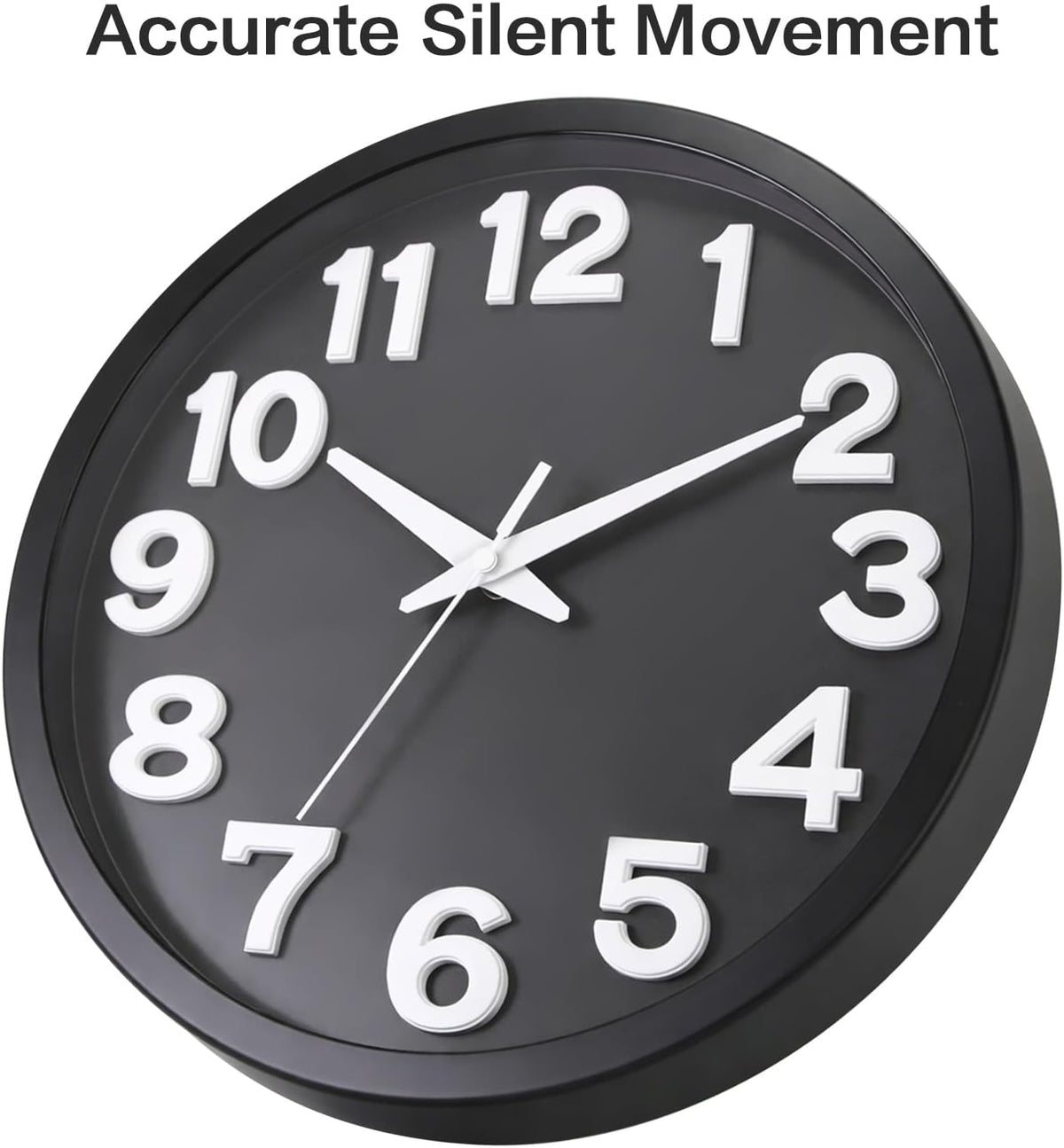 Caysie 12 Inch Large 3D Numbers Silent Non Ticking Wall Clock, Modern Quartz Battery Operated Round Clock, Decorative for Kitchen, Bedroom, Living Room, Office (Black)