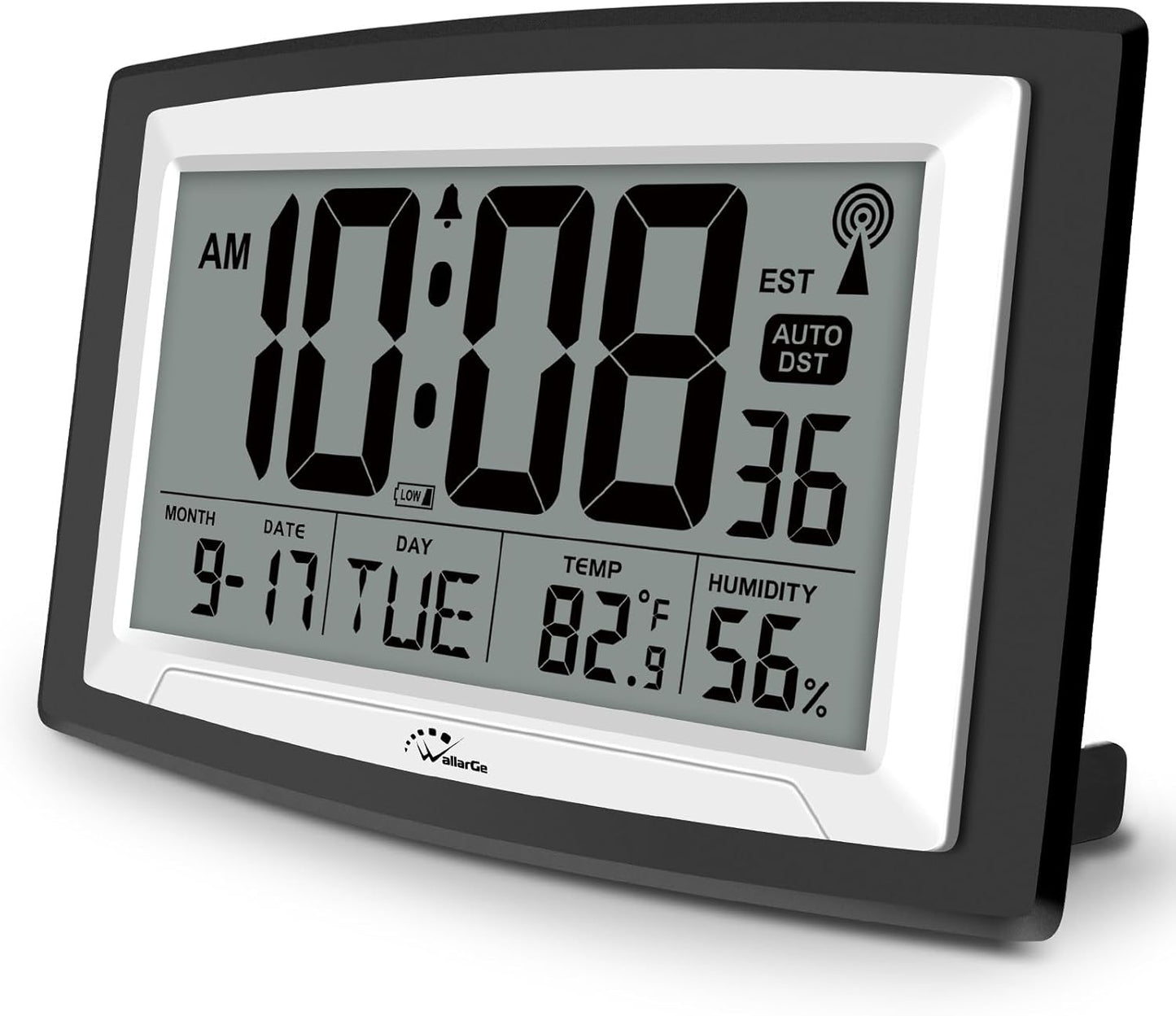 WallarGe 12.5 Inch Atomic Clock with Indoor Temperature and Humidity