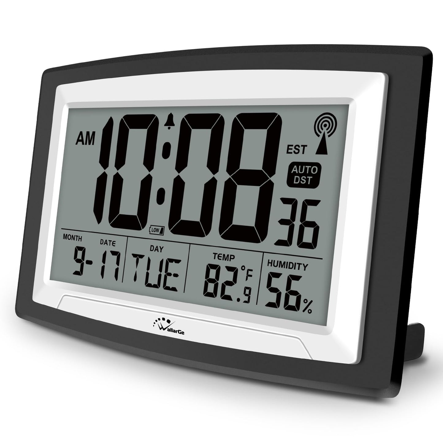 WallarGe 12.5 Inch Atomic Clock with Indoor Temperature and Humidity
