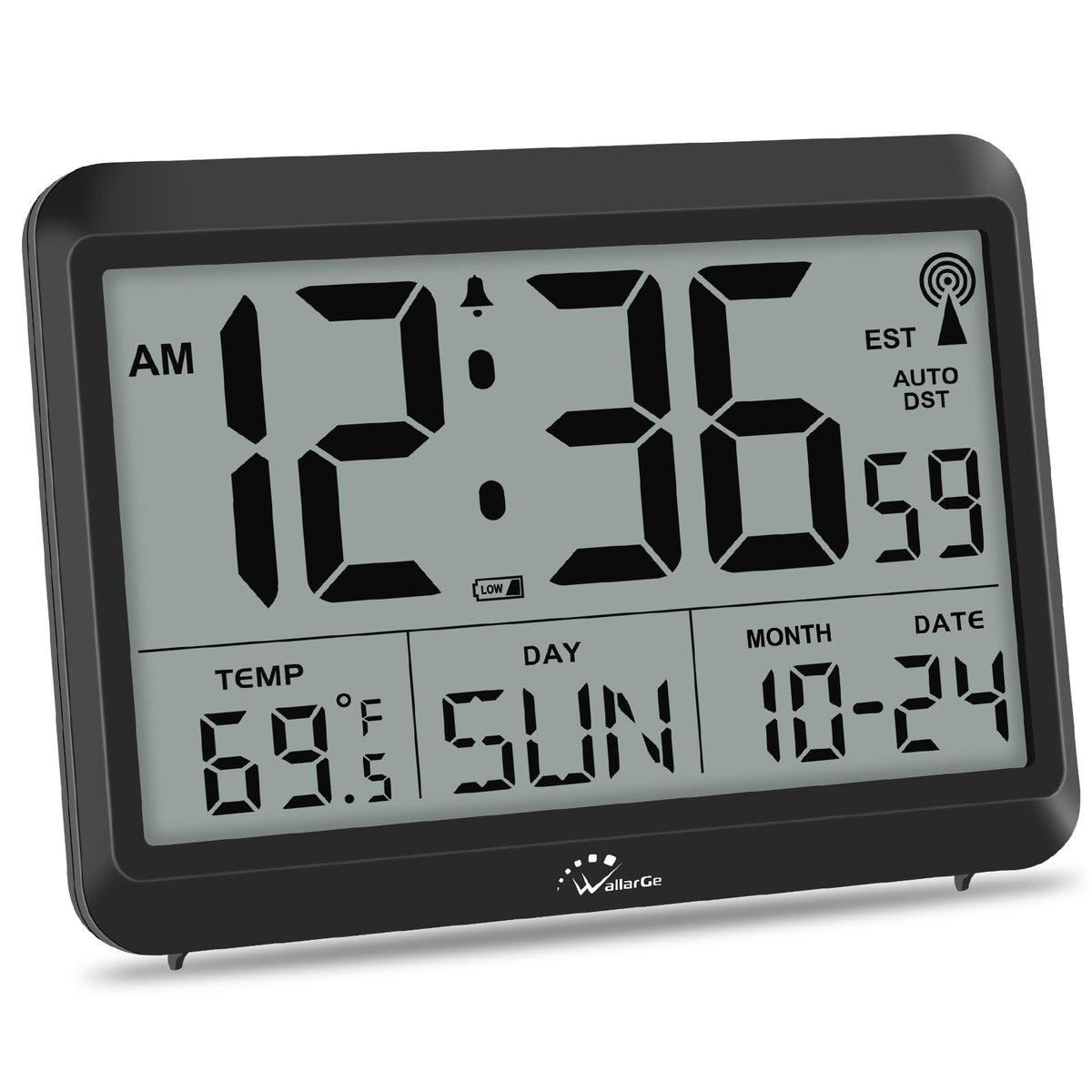 WallarGe 12.5 Inch Atomic Clock with Indoor Temperature and Humidity