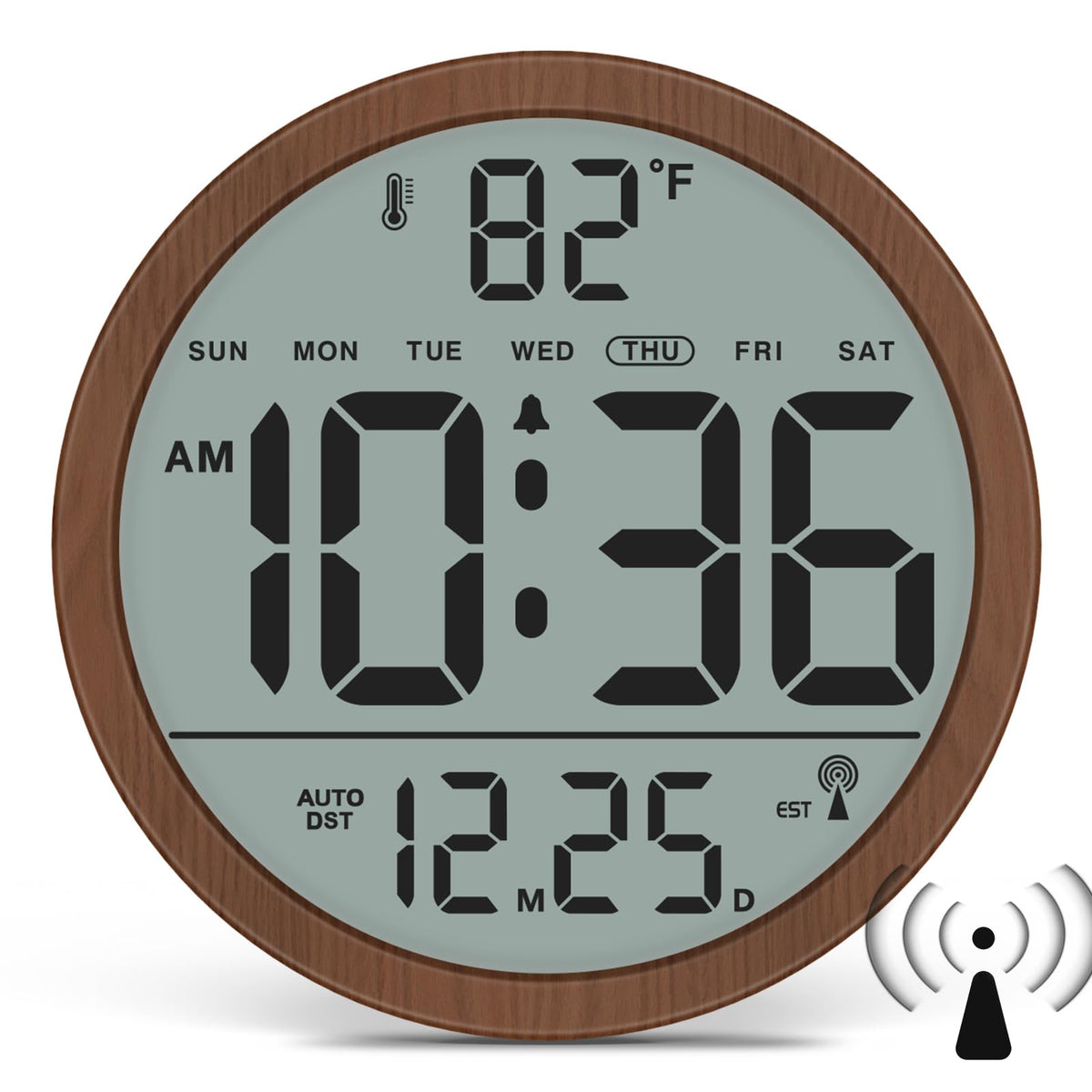 WallarGe Digital Atomic Wall Clock Battery Operated, 8 Inch Large Display
