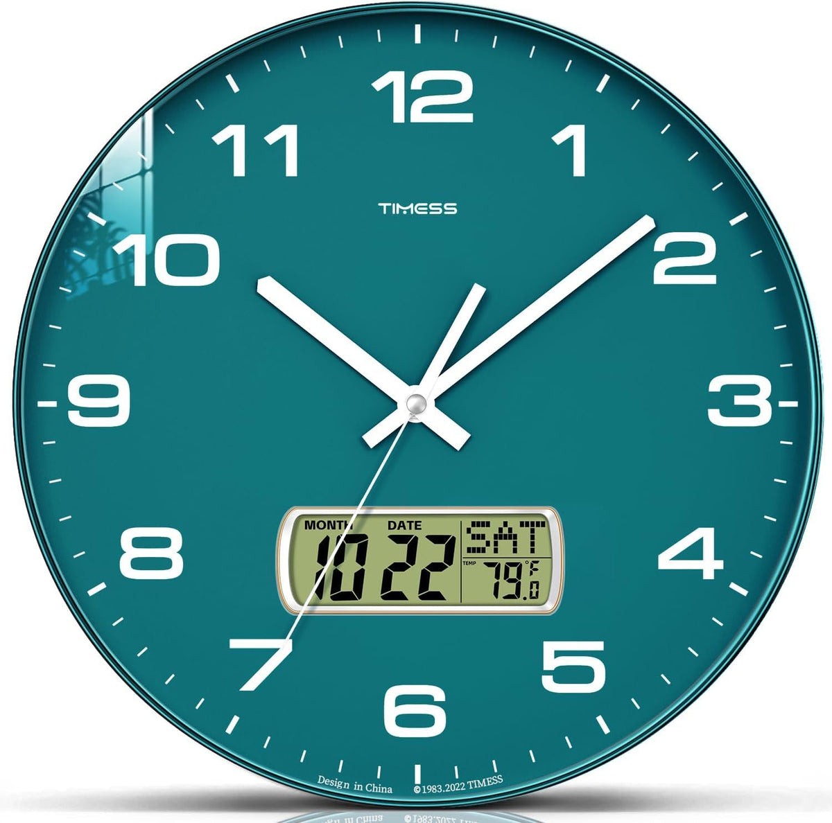 TIMESS Wall Clock, 10" Dial Non-Ticking Silent Battery Operated Analog with LCD Display for Perpetual Calendar and F° Temperature, Ideal Modern Home, Bedroom, Kitchen, Office Decor (Black)
