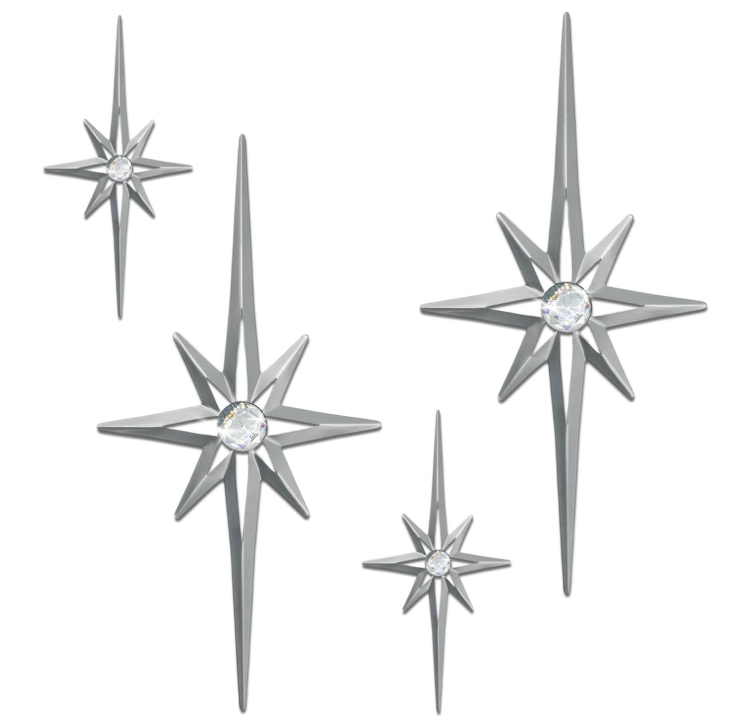 sxnzequnze 4 Pcs Star Wall Art for Home Decor Living Room Bedroom Office Metal 3D,Bling,with Hanging Hook Starburst Midcentury Sculpture Retro Gallery Accent Celestial -Gold 16.5in/9.4in