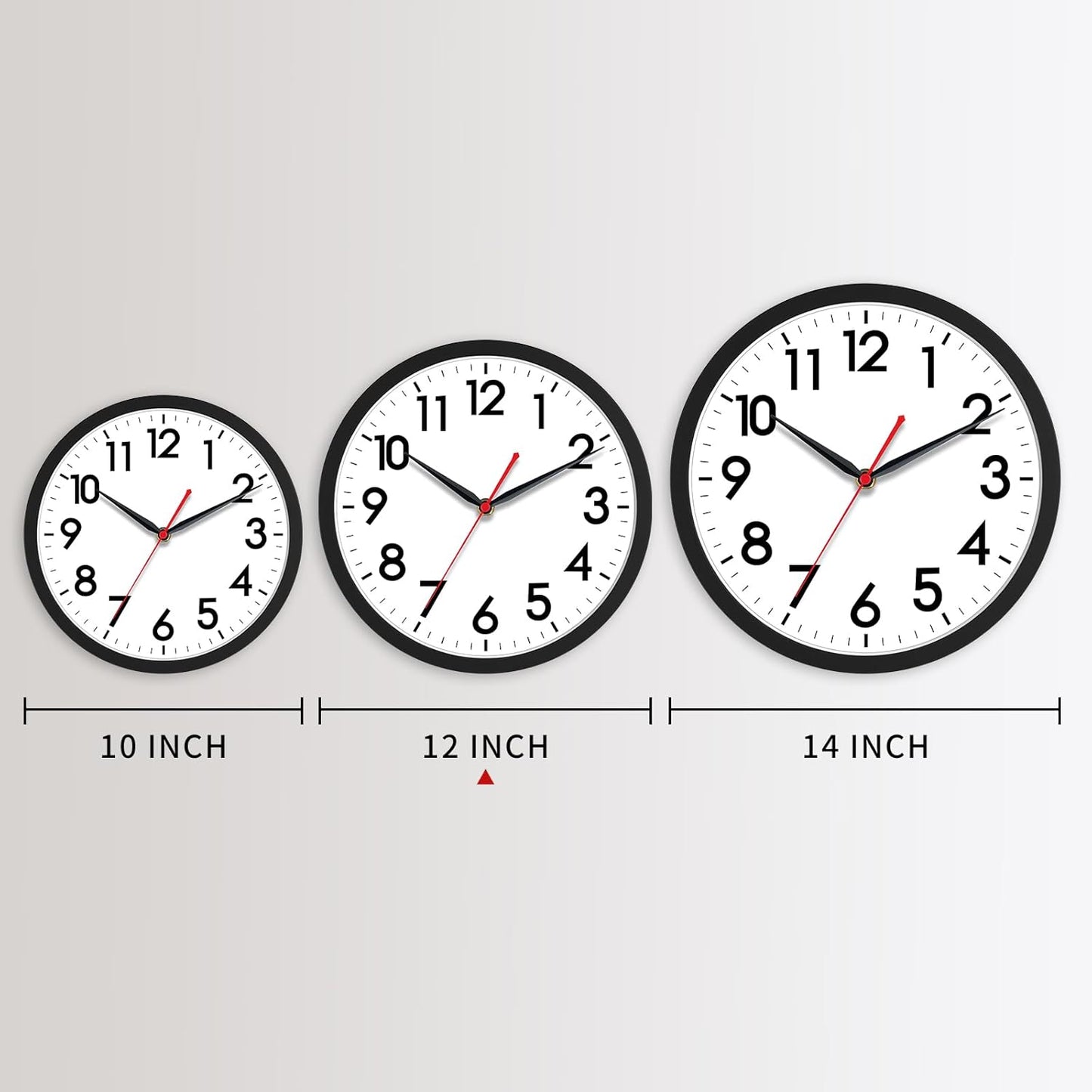 AKCISOT 12 Inch Wall Clock, Silent Battery Operated Analog Clock, Black