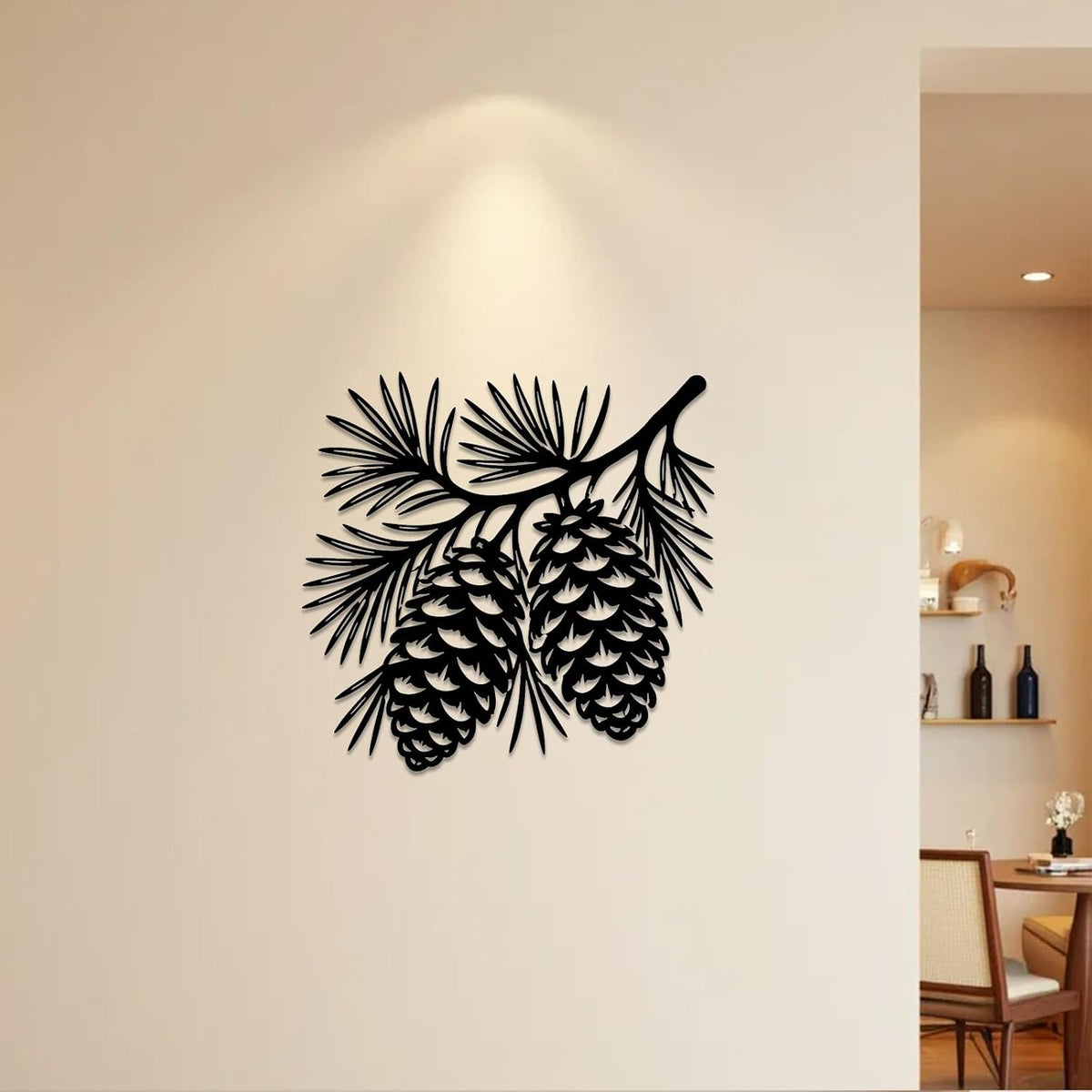 Pine Cones Branch Metal Wall Art Metal Outdoor Decor Metal Signs Wall Art Decor Rustic Farmhouse Artwork Metal Sculpture Stunning Home Decoration for Living Room Bedroom Apartment Office Garden (Black,12 Inches)
