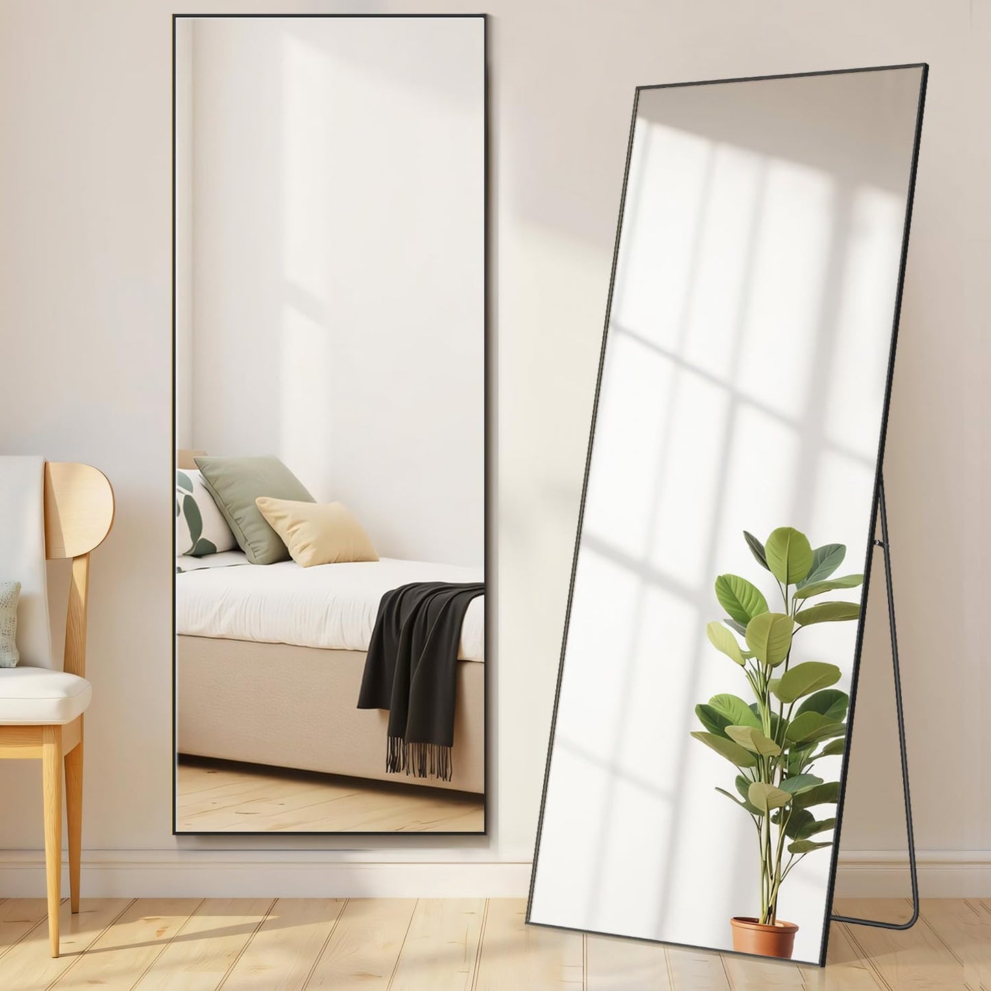 Mirror Full Length, Upgraded 16"x59" Body Wall Mirrors with Shatter-Proof Glass, Floor Standing, Hanging or Leaning, Tall Mirror with Stand Aluminum Alloy Frame for Bedroom Cloakroom