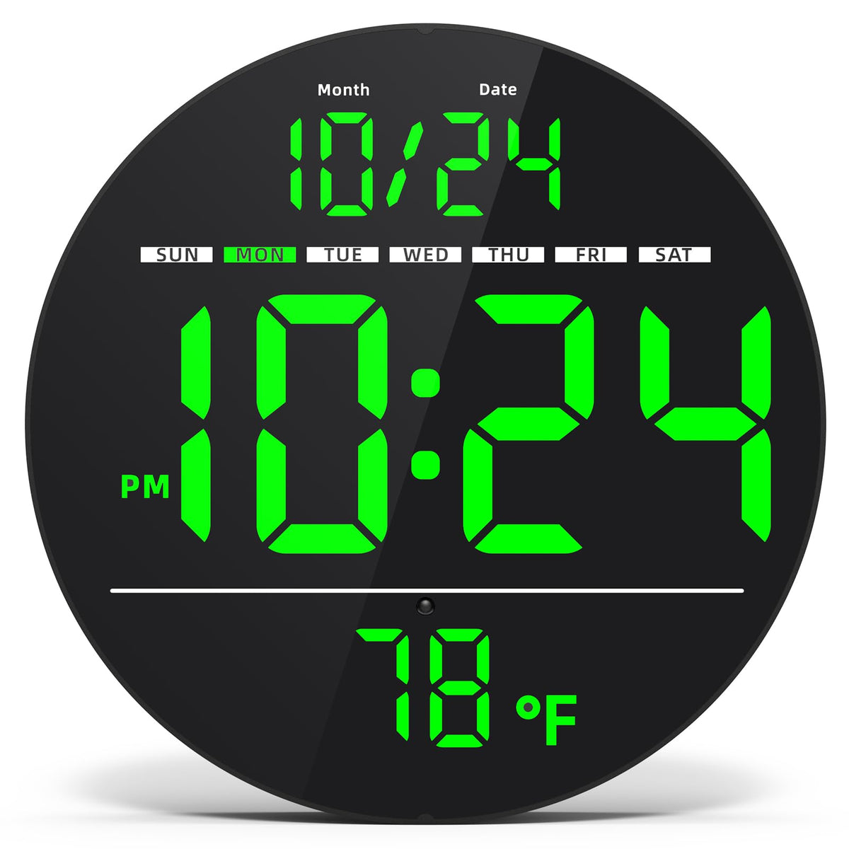 Digital Wall Clock with Large LED Display, Date, Temperature, Auto-Brightness | Small [PLUG-IN] Clock | Modern Electric Wall Clock for Bedroom, Classroom, Living Room, Home, Office, Farmhouse – Green
