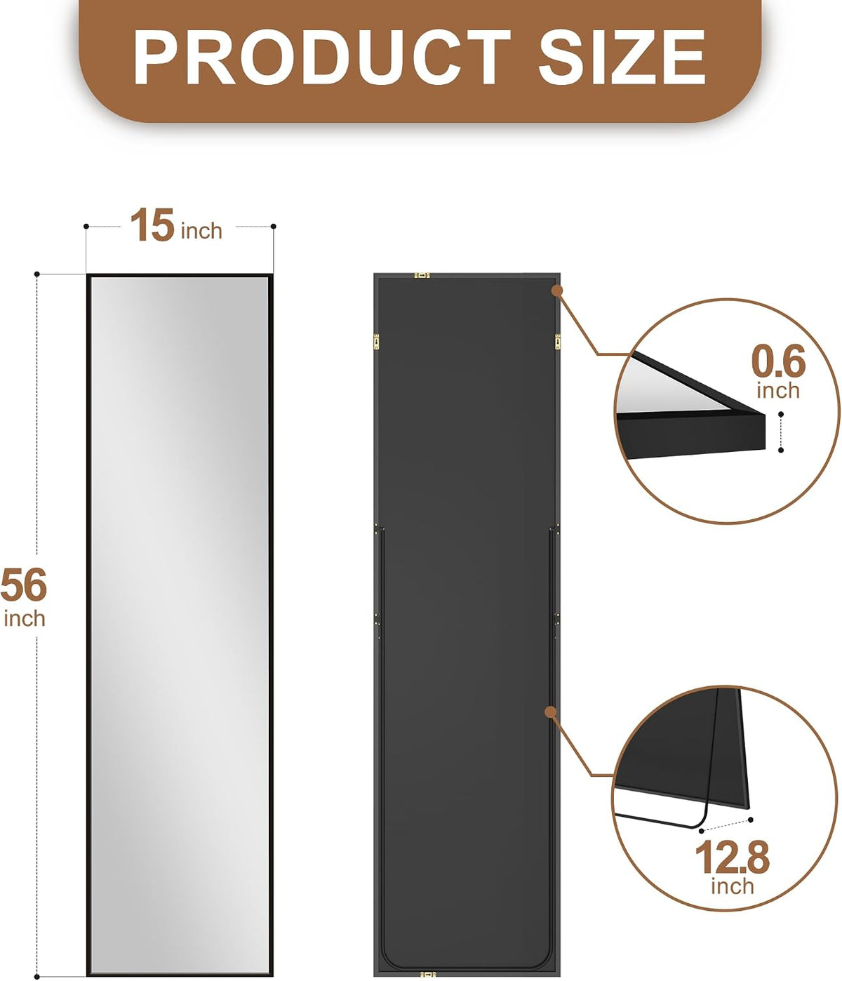 Delma Full Length Mirror with Stand, Black Floor Mirror