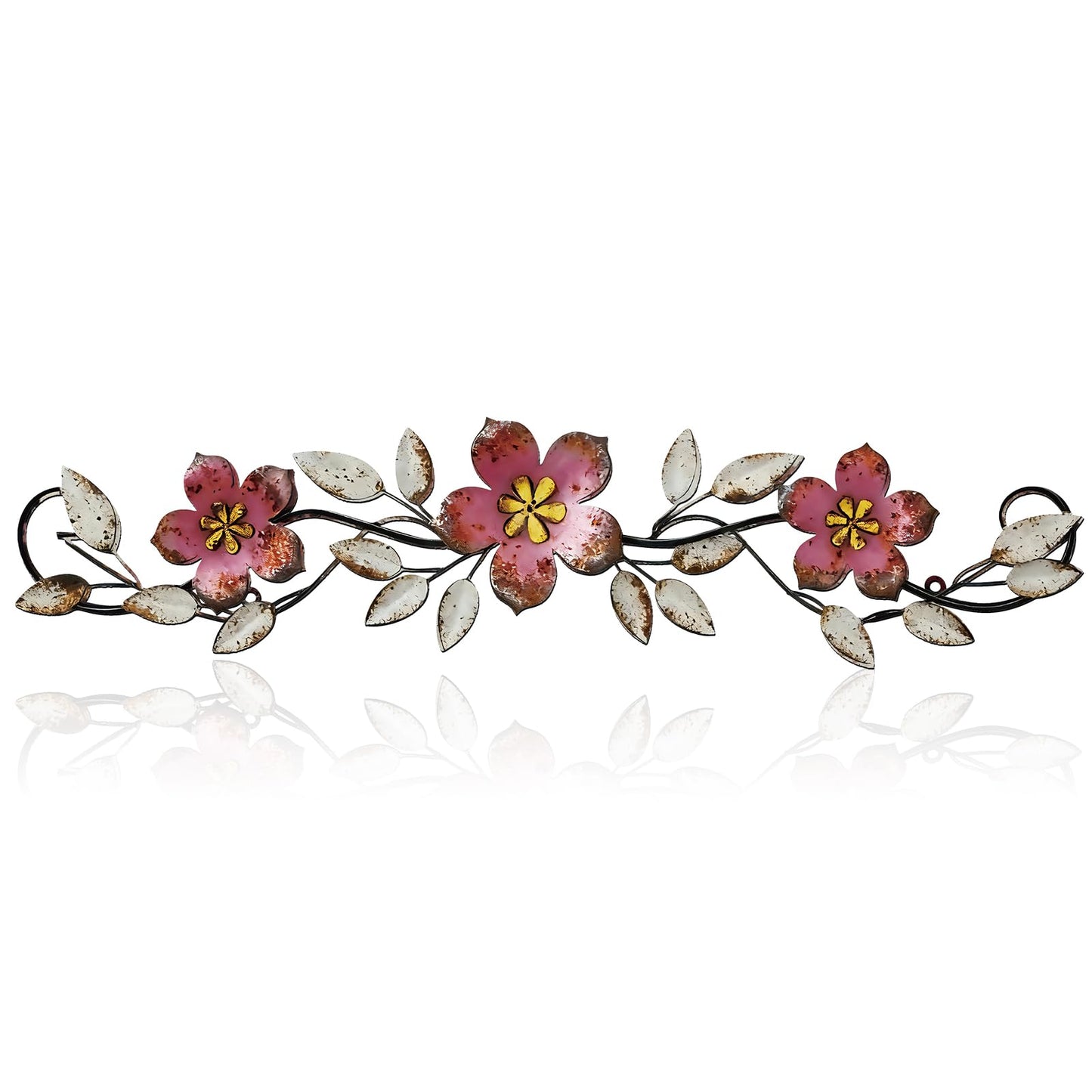 Wesiti Metal Flower Wall Decor Wrought Iron Scroll 15.7x3.7,Blue