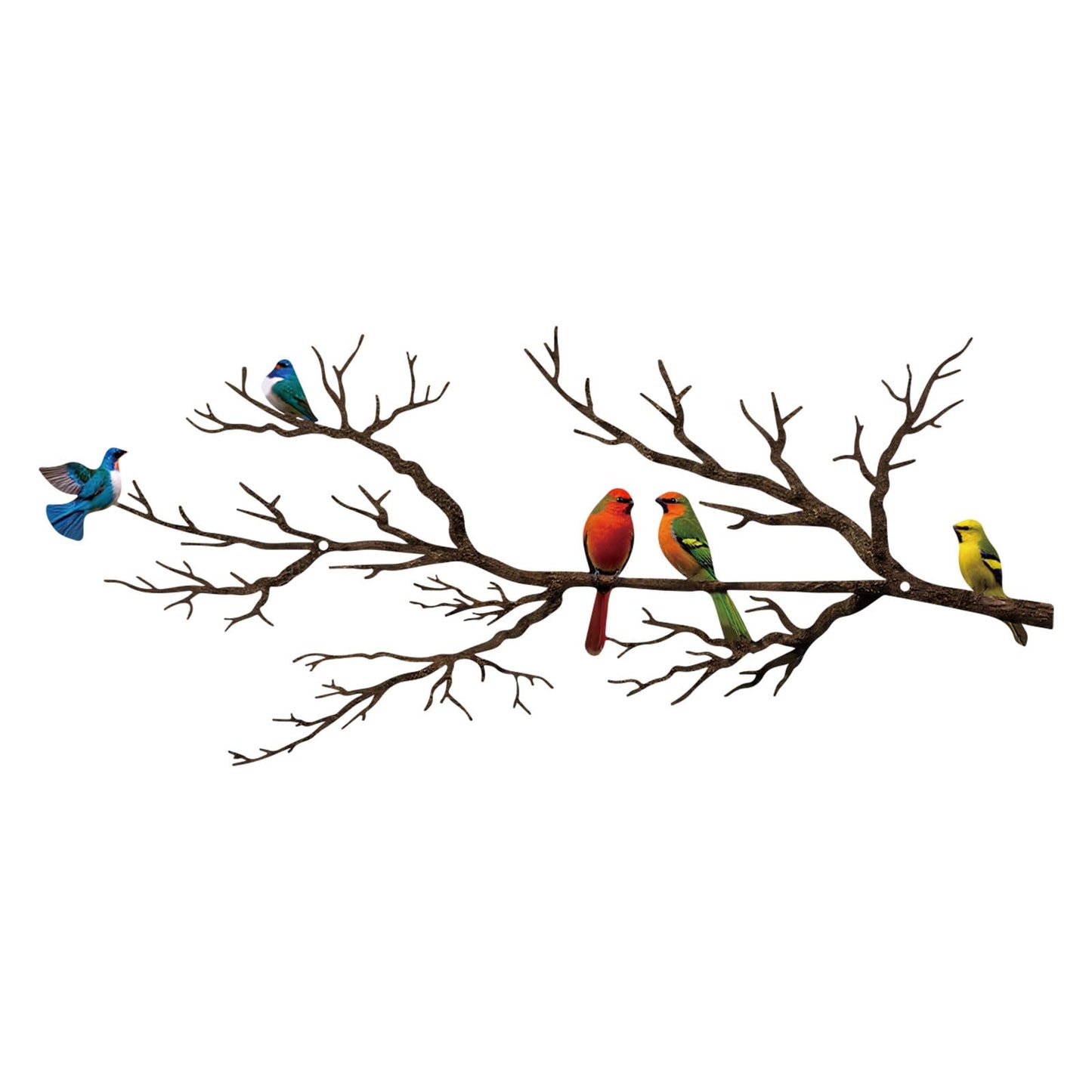 Metal Birds Wall Art, Metal Vivid Birds on Branch Silhouette Wall Decor Black Leaves with Bird Outdoor Hanging Wall Sculpture for Home Balcony Garden(Large)