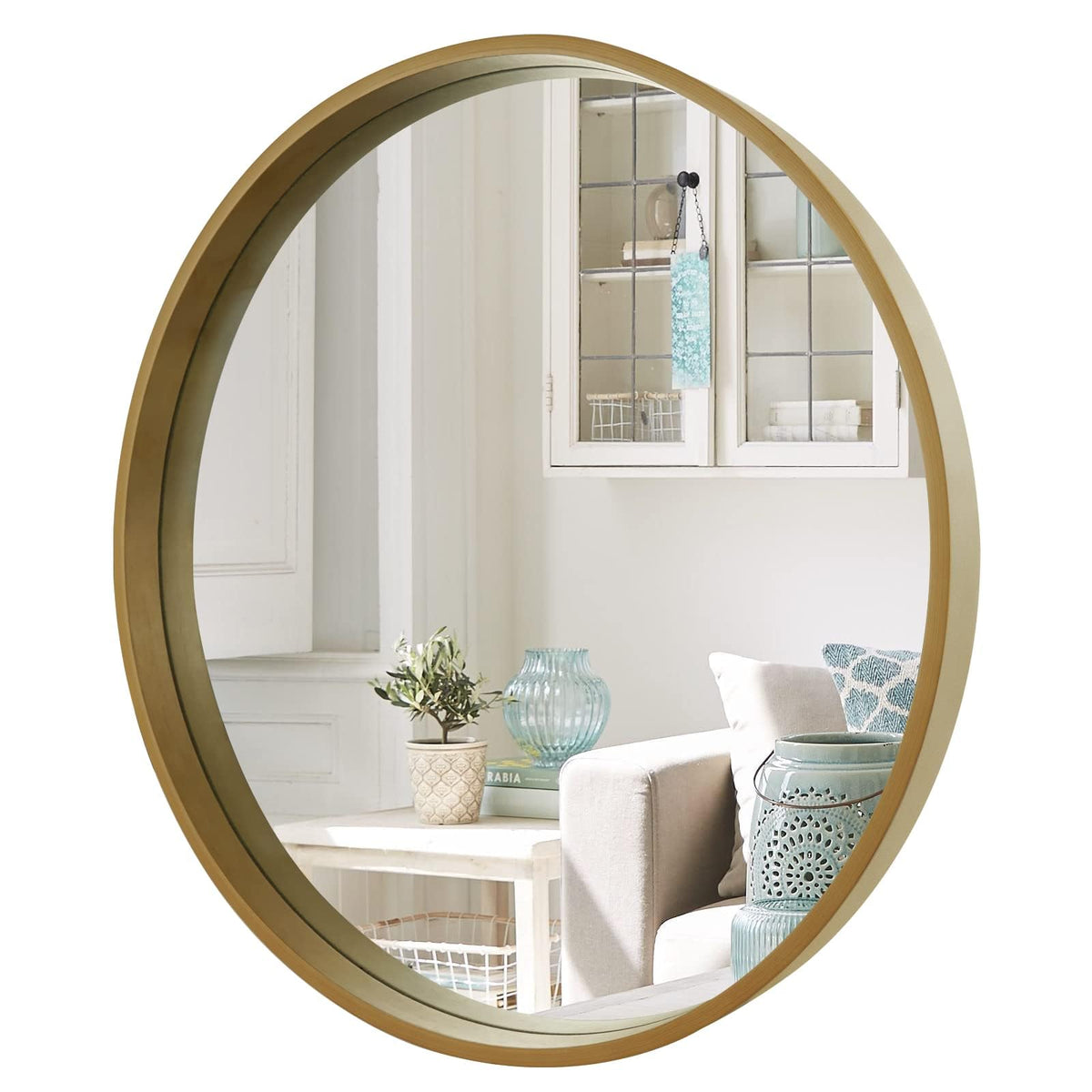 WallBeyond Round Wood Mirror 24 inch Circle Wall Mirror for Bathroom Round Wall Mirror for Wall Decor, Vanity, Entryway Living Room (Natural)