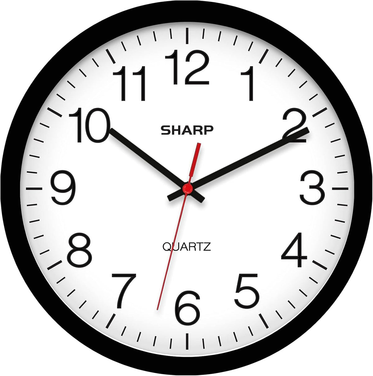 Sharp 14-Inch Battery Wall Clock, Silent Non-Ticking, Easy-Read, Black