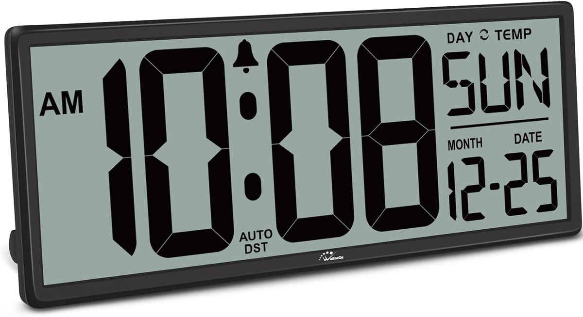 WallarGe 14.5'' Large Digital Wall Clock Battery Operated