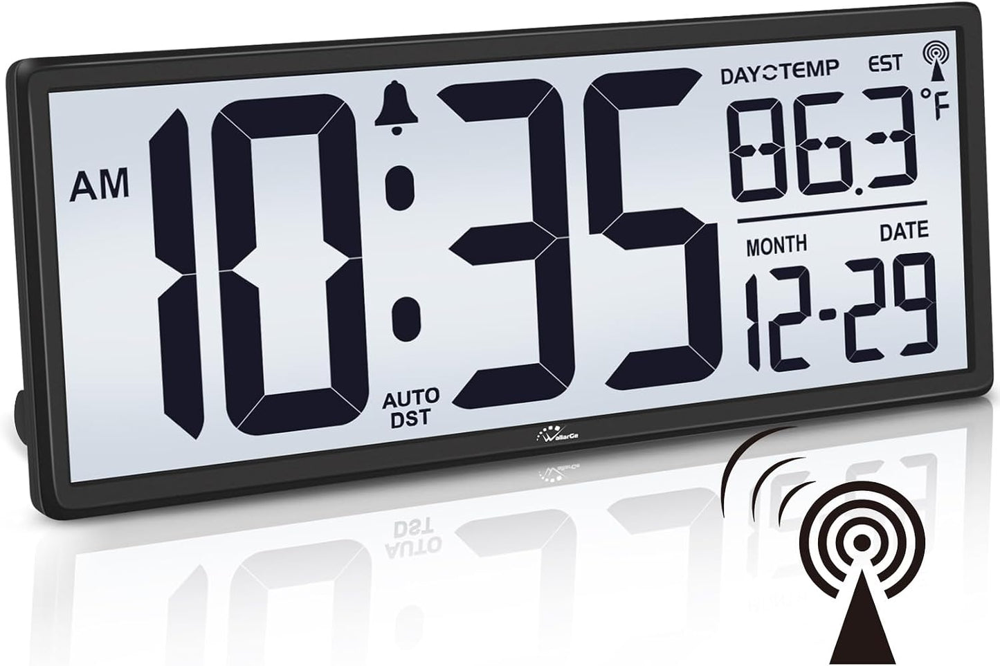 WallarGe 14.5'' Atomic Digital Wall Clock Battery Operated with Backlight