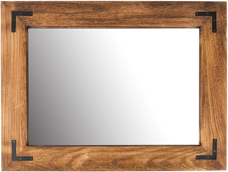 YOSHOOT Rustic Wooden Framed Wall Mirror, Natural Wood Bathroom Vanity Mirror for Farmhouse Decor, Vertical or Horizontal Hanging (26" x 18", Brown)