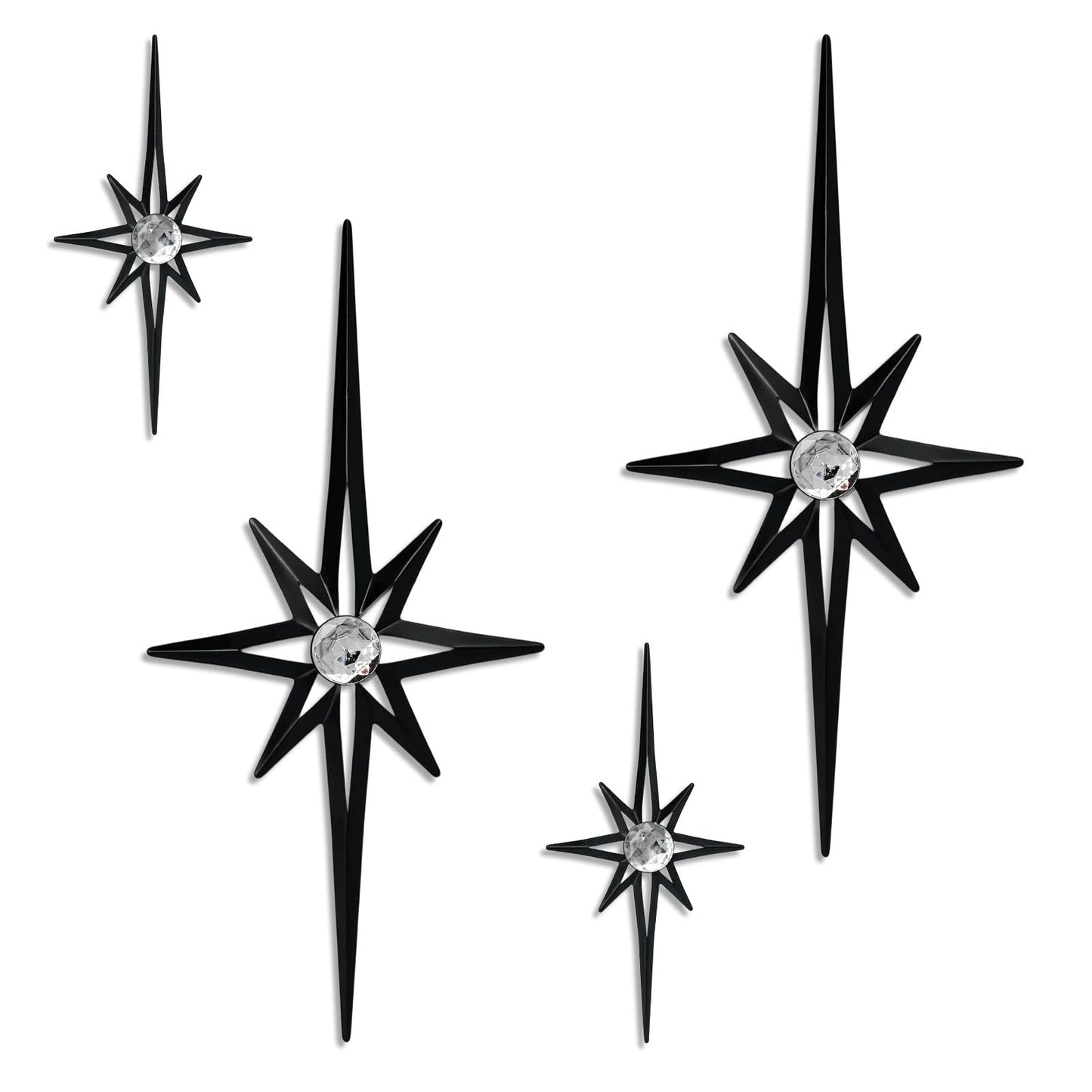 sxnzequnze 4 Pcs Star Wall Art for Home Decor Living Room Bedroom Office Metal 3D,Bling,with Hanging Hook Starburst Midcentury Sculpture Retro Gallery Accent Celestial -Gold 16.5in/9.4in