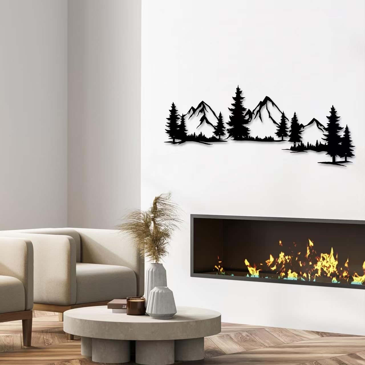Xedatric Mountain Forest Metal Wall Art 15x44 Inch Nature Landscape Decor