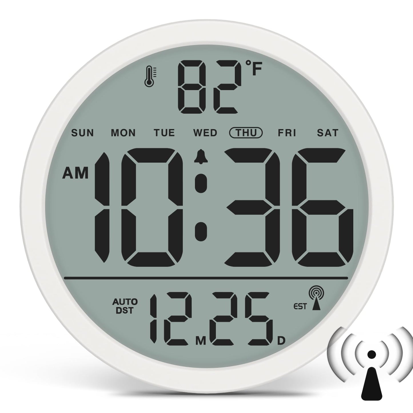 WallarGe Digital Atomic Wall Clock Battery Operated, 8 Inch Large Display