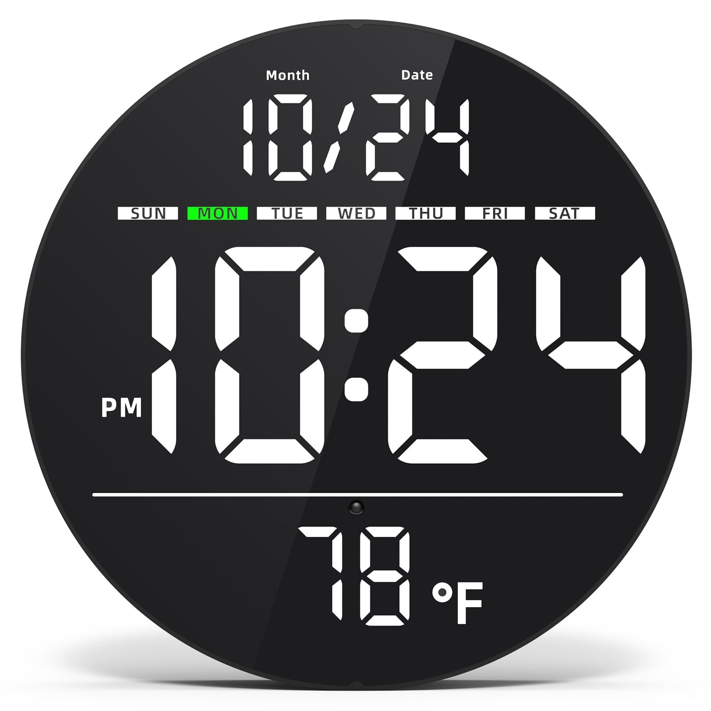Digital Wall Clock with Large LED Display, Date, Temperature, Auto-Brightness | Small [PLUG-IN] Clock | Modern Electric Wall Clock for Bedroom, Classroom, Living Room, Home, Office, Farmhouse – Green