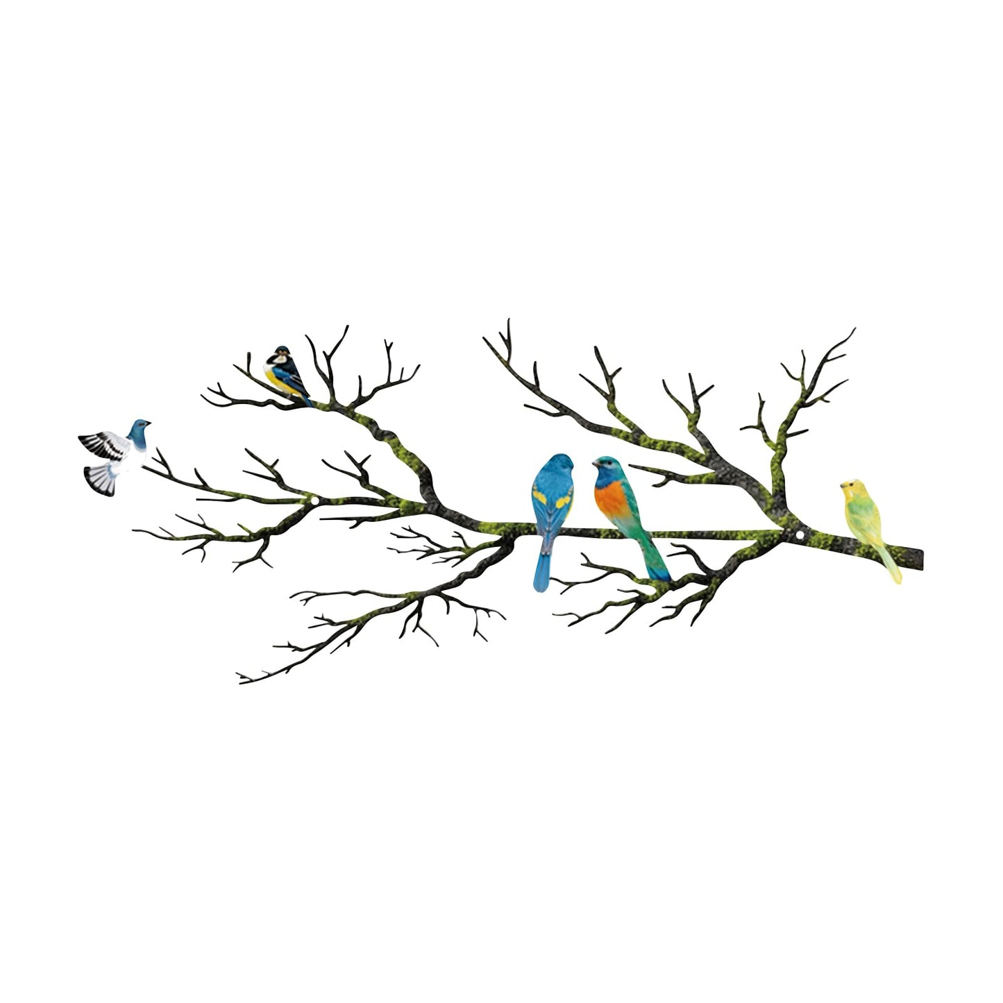 Metal Birds Wall Art, Metal Vivid Birds on Branch Silhouette Wall Decor Black Leaves with Bird Outdoor Hanging Wall Sculpture for Home Balcony Garden(Large)