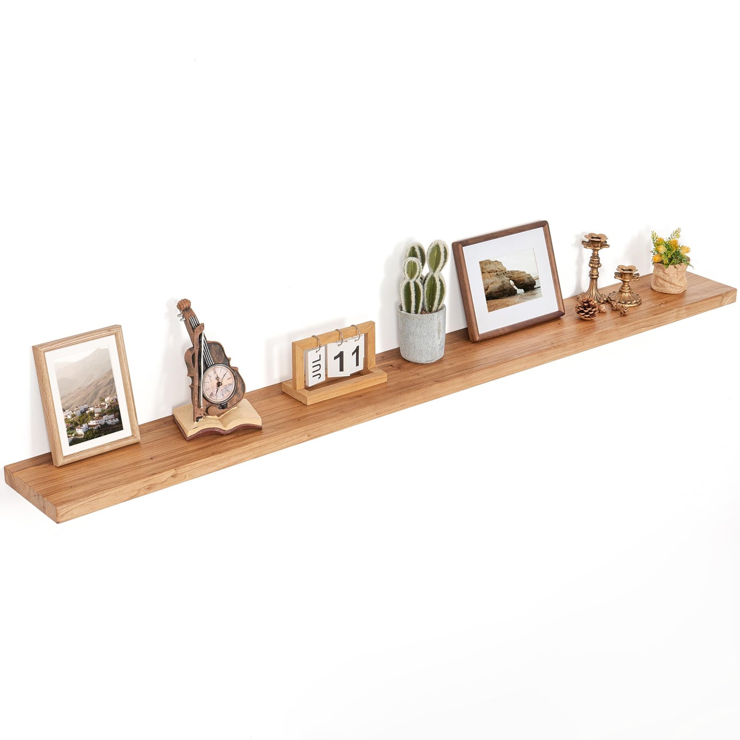 Floating Shelves for Wall Decor, Rustic Solid Elm Wood Live Edge Floating Shelves Wall Mounted, Wall Shelves with Invisible Bracket for Living Room Bathroom Bedroom Kitchen, 24 Inch Set of 2, Natural
