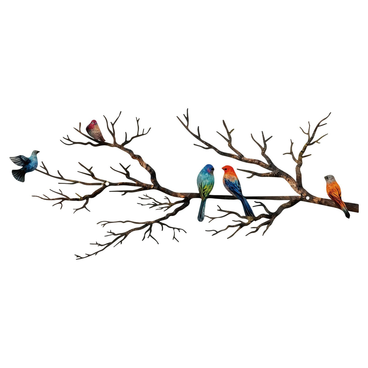 Metal Birds Wall Art, Metal Vivid Birds on Branch Silhouette Wall Decor Black Leaves with Bird Outdoor Hanging Wall Sculpture for Home Balcony Garden(Large)