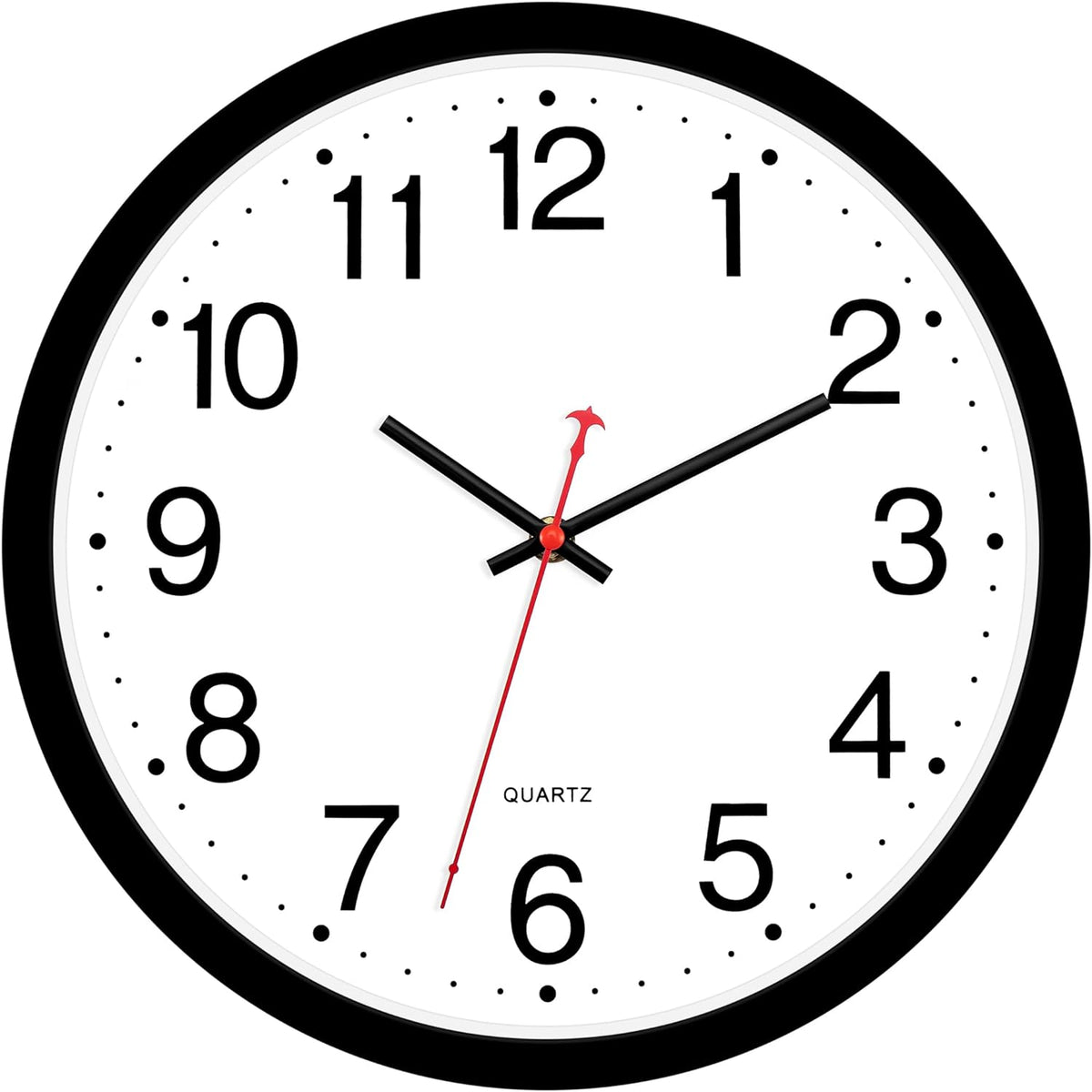 Foxtop 12 Inch Wall Clock Silent Battery Operated Analog Clock, Black