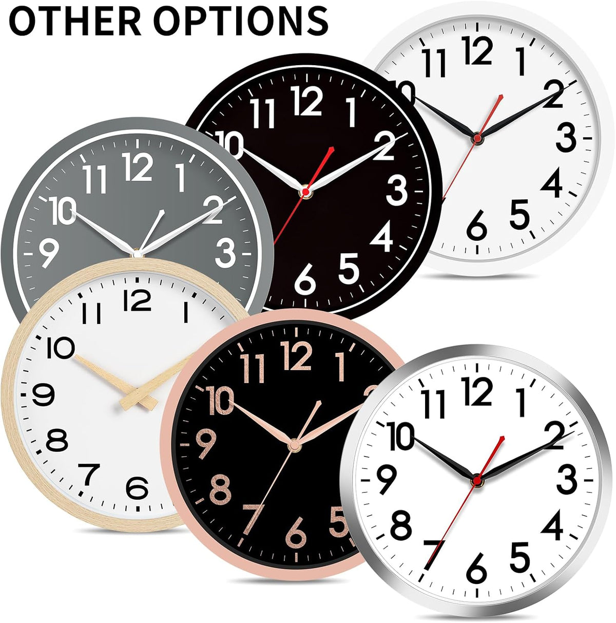 AKCISOT 12 Inch Wall Clock, Silent Battery Operated Analog Clock, Black