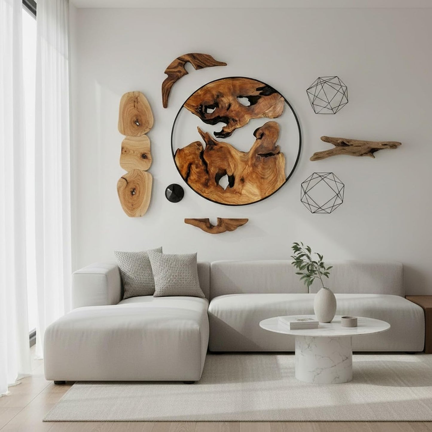 Cedar Wood Wall Decor, 16" x 16" Natural Live Edge Wall Art, Handcrafted Wooden Hanging Decoration for Living Room, Bedroom, Entryway, Bathroom & Office