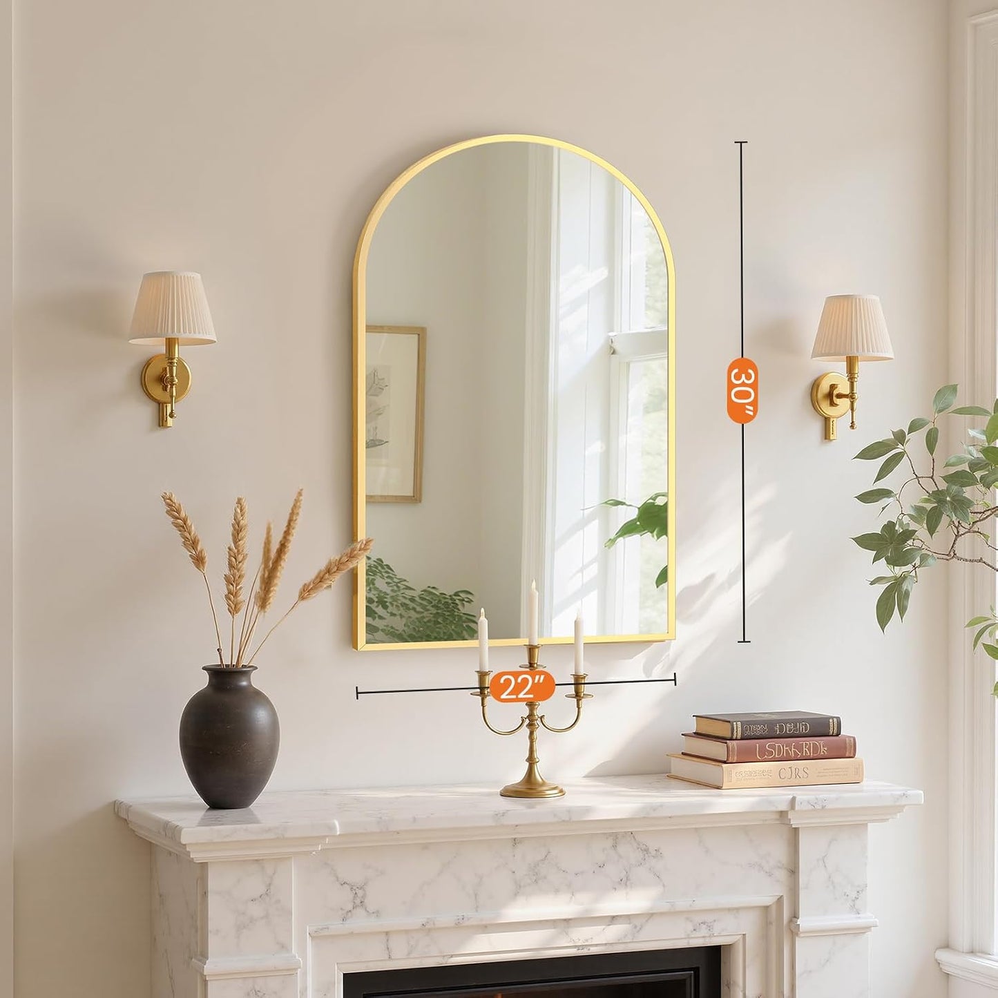 Sweetcrispy 20"x30" Arched Gold Bathroom Mirrors for Wall