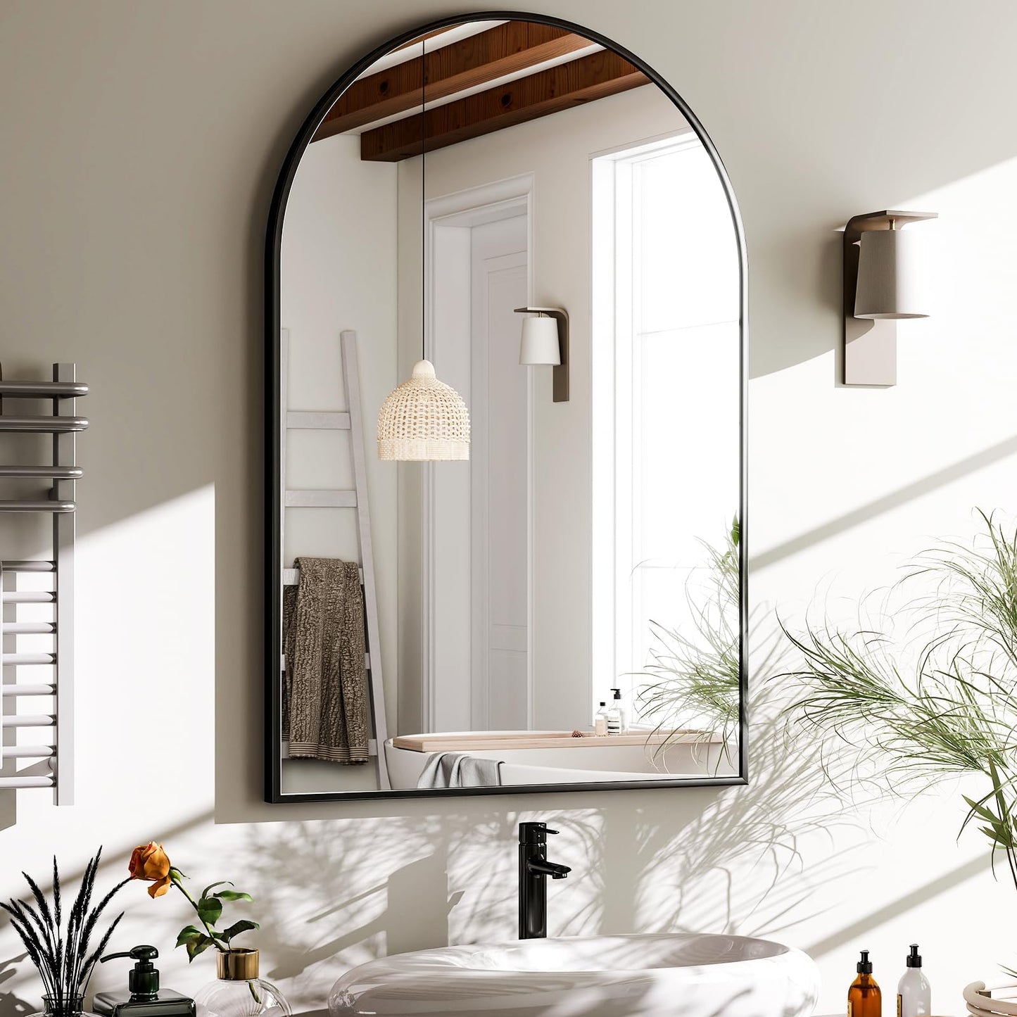 HARRITPURE Arched Wall Mirror 24"x36" Black Metal Frame Vanity Mirrors